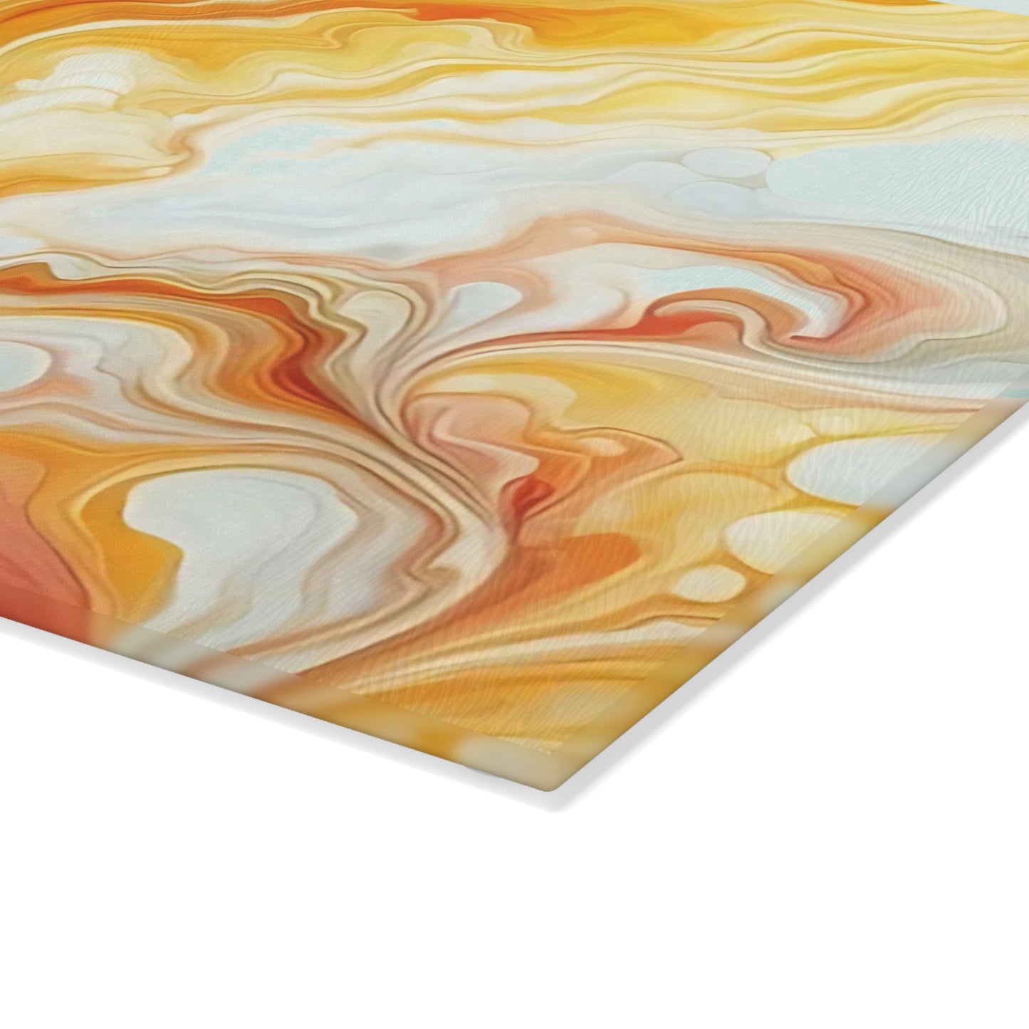 Tabla de cortar de vidrio templado con efecto mármol amarillo, gris y naranja: elegante decoración de cocina con aspecto de mármol, ideal para regalar y funcional.