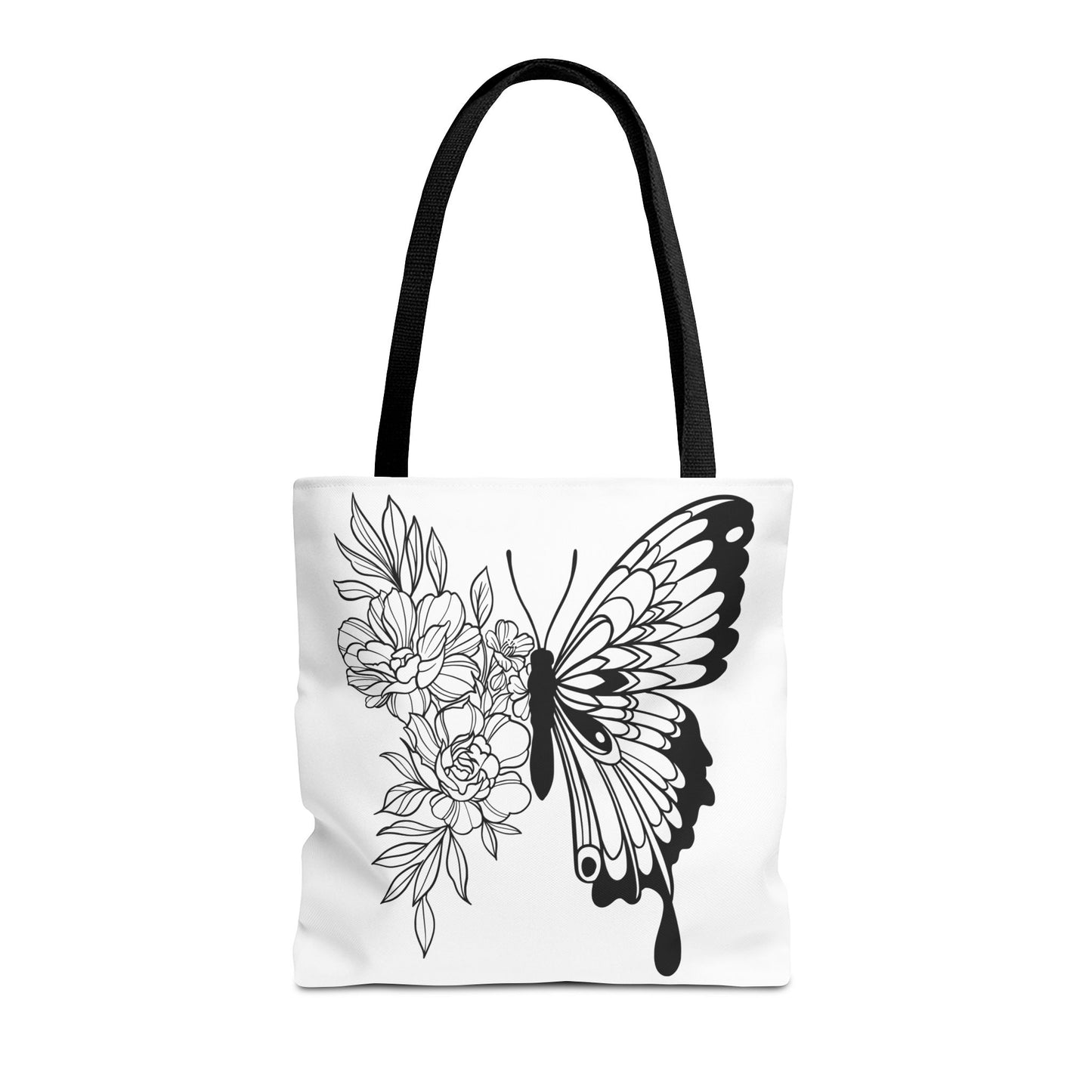 🦋 Black & White Butterfly Floral Tote Bag – Elegant Simplicity in Every Carry 🌸👜