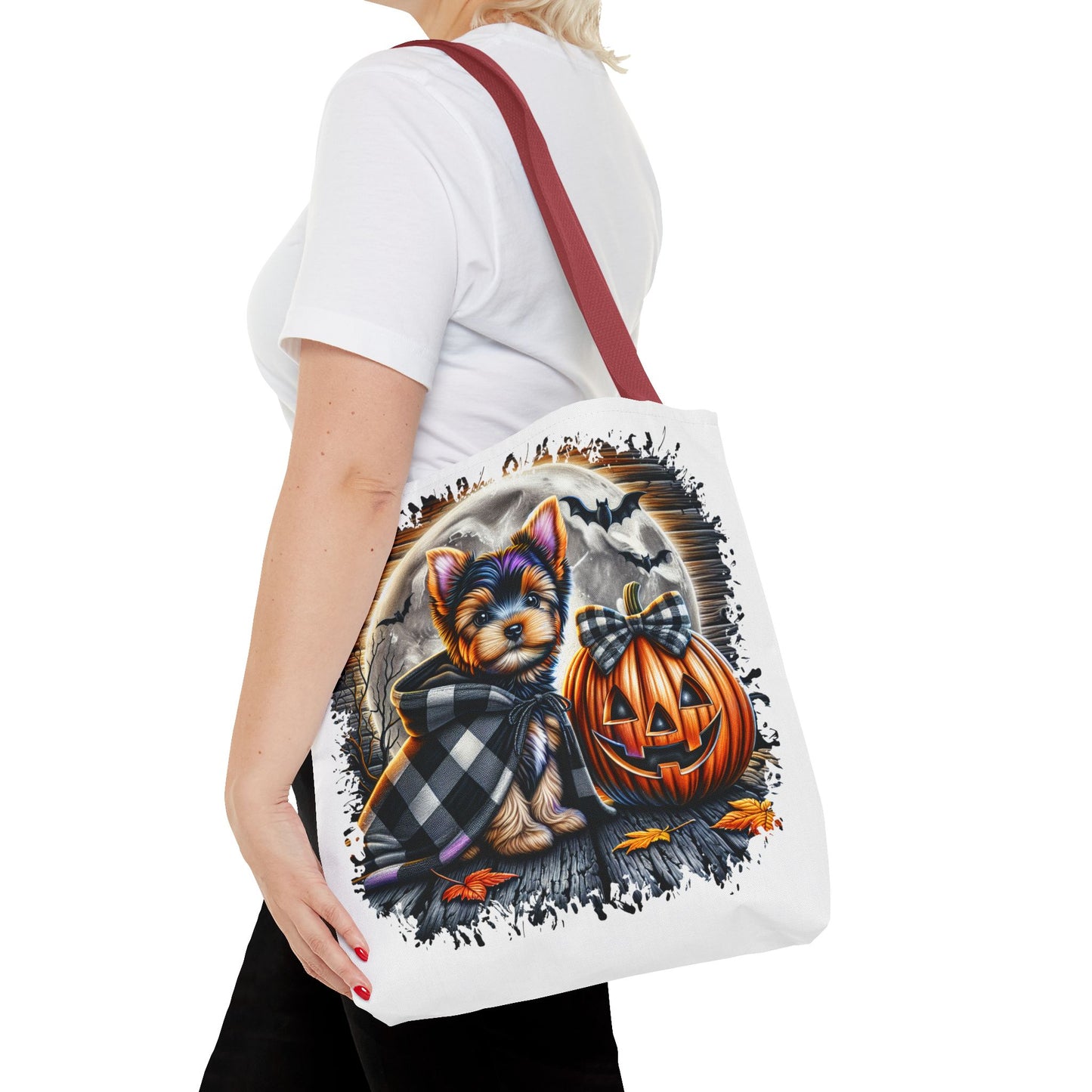 ๐ Yorkie Halloween Tote Bag โ Spooky Cute & Plaid Perfect ๐พ๐ค๐