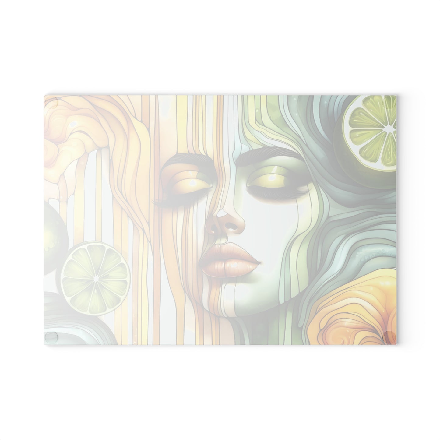 Tabla de cortar de vidrio con diseño de diosa de limón y lima: audaz, hermosa y refrescantemente única