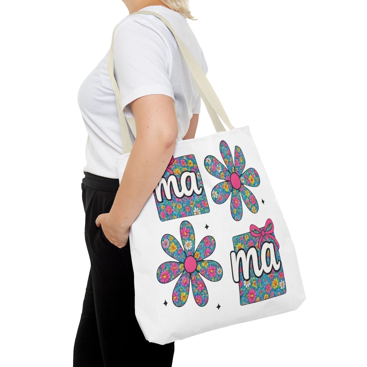 Bolso Tote Floral "ma": Un Accesorio Divertido y Brillante para Mamá