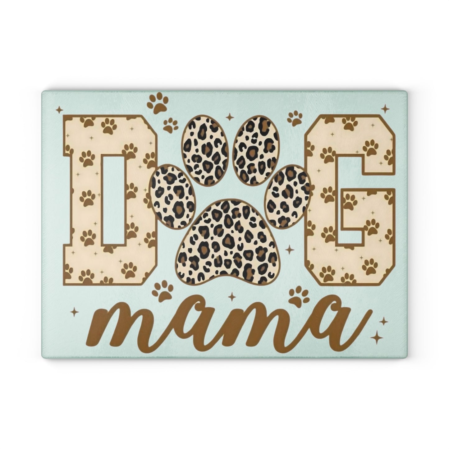 Tabla de cortar de vidrio templado Dog Mama – Diseño de huella de leopardo