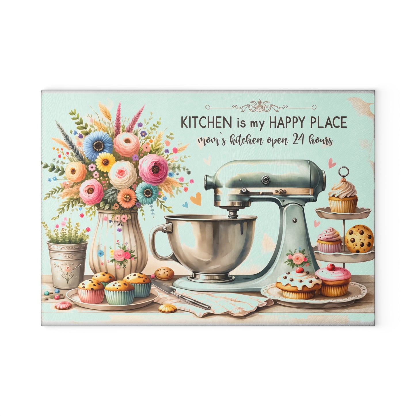 🧁 Kitchen Is My Happy Place Cutting Board – Whimsical Retro Charm for the Sweet-Hearted Baker