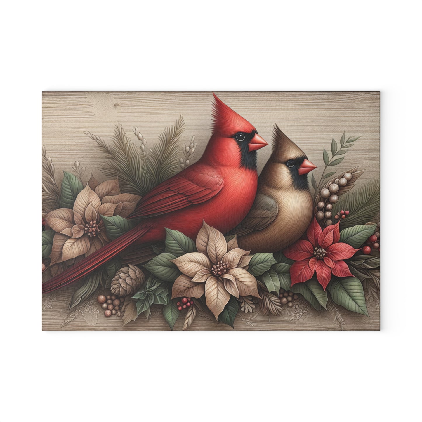❤️🕊️ Rustic Cardinal Pair Cutting Board – Timeless Winter Elegance for Your Kitchen 🌲