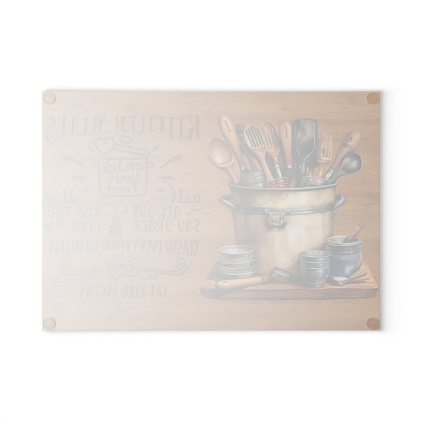 Rustic "Kitchen Rules" Glass Cutting Board – Farmhouse Kitchen Décor