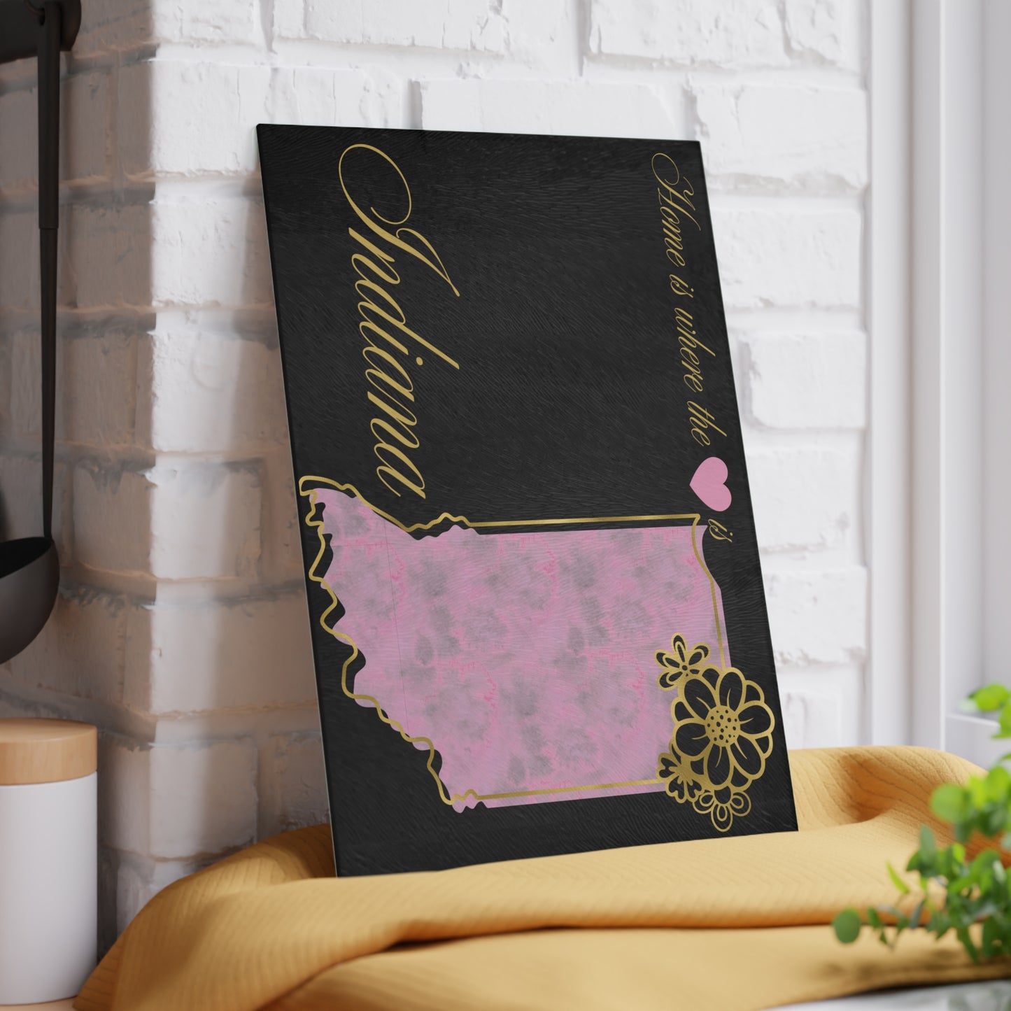 💗 Indiana State Cutting Board – Blushing Florals & Heartfelt Charm