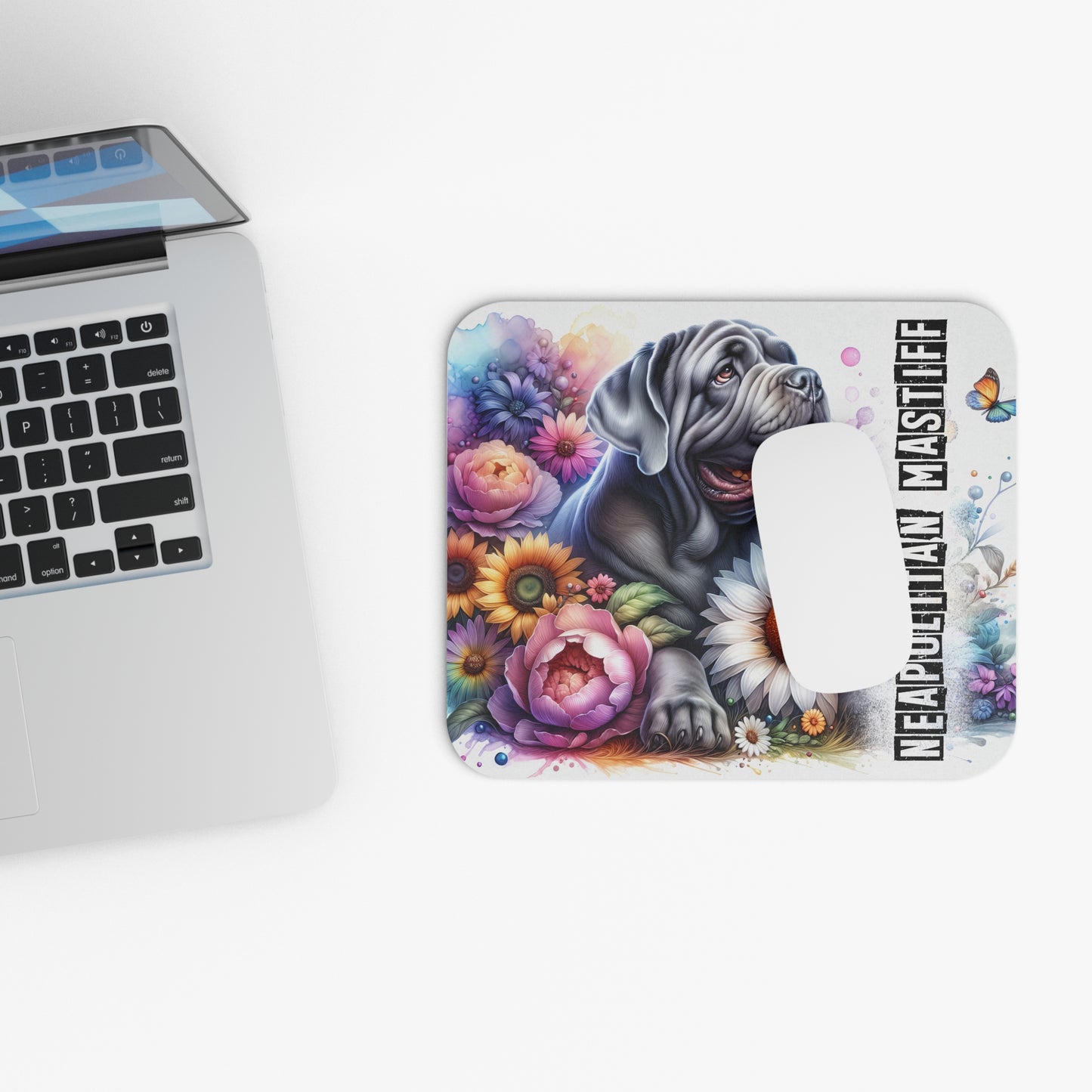 🖱️🐘🌺 Neapolitan Mastiff Mouse Pad – Gentle Giant with Sunflowers & Florals