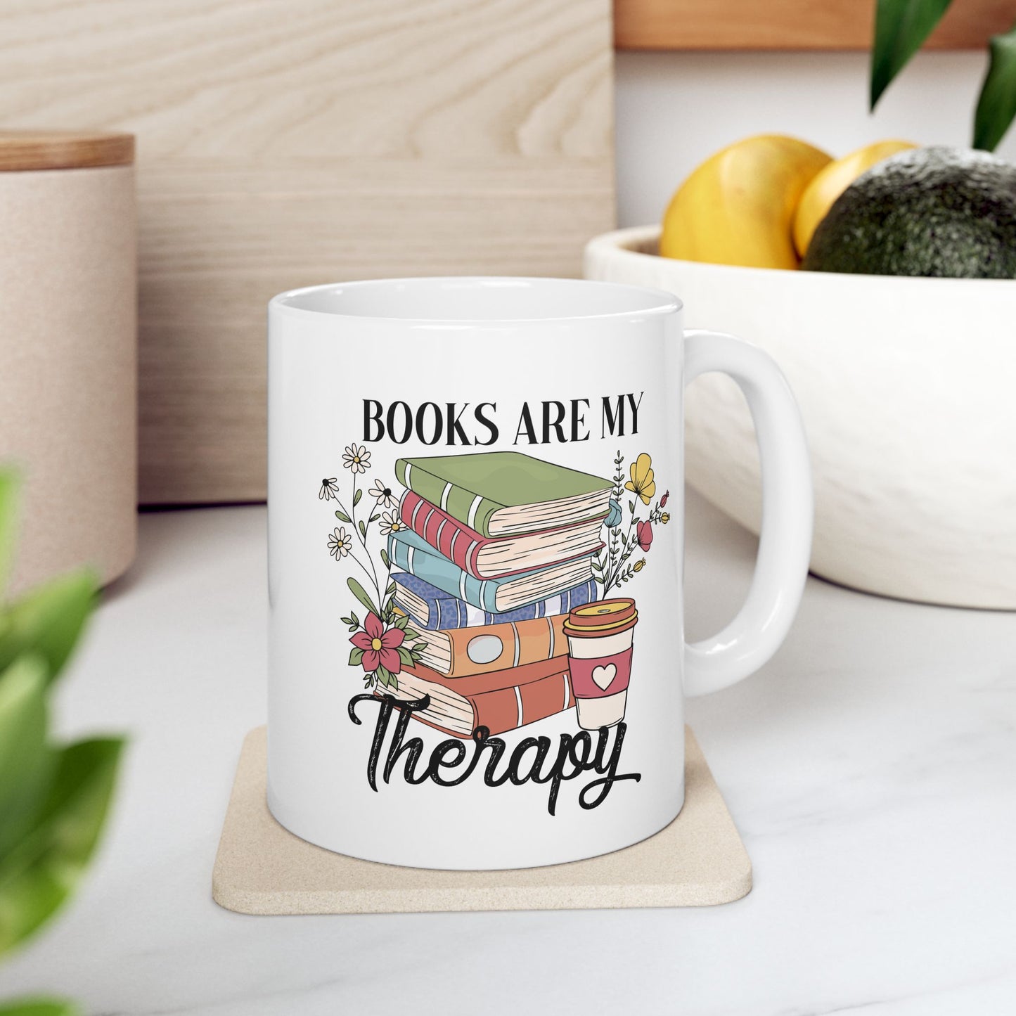 ☕📚 Book Lover’s Coffee Mug – Stacked Stories & Sips of Joy 🌼