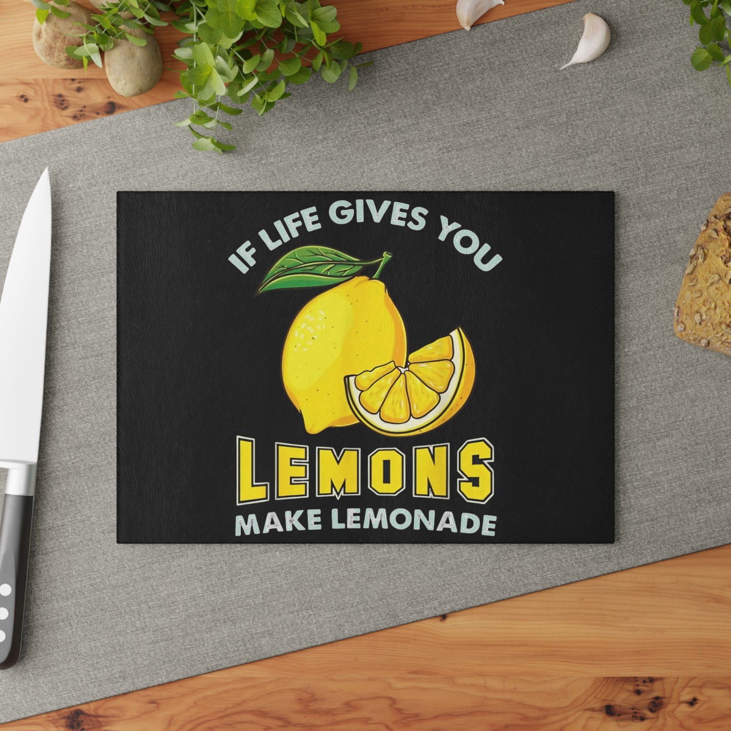Tabla de cortar de vidrio “Si la vida te da limones…” – Decoración de cocina con cítricos brillantes