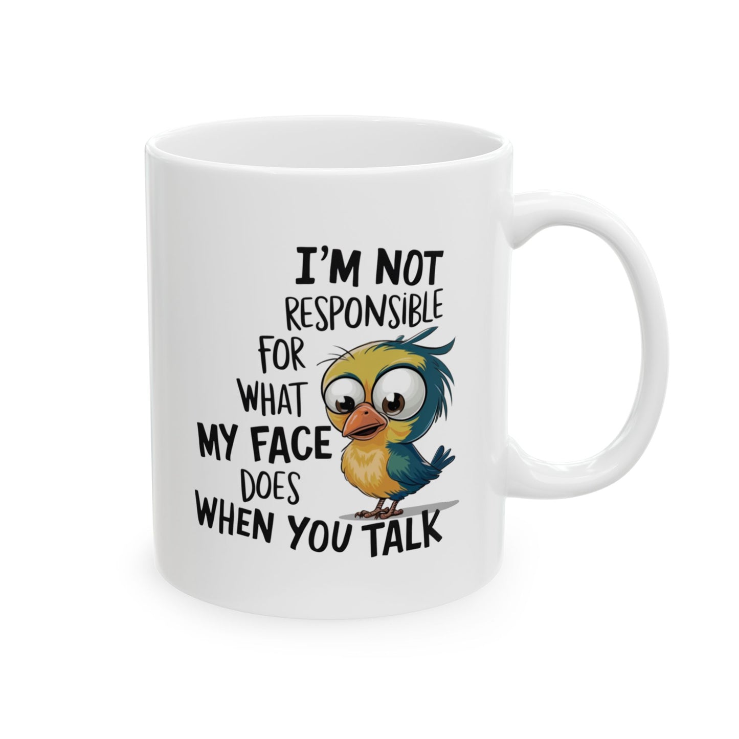 🐦 No soy responsable de lo que hace mi cara – Taza de café con pájaro divertido 🐤
