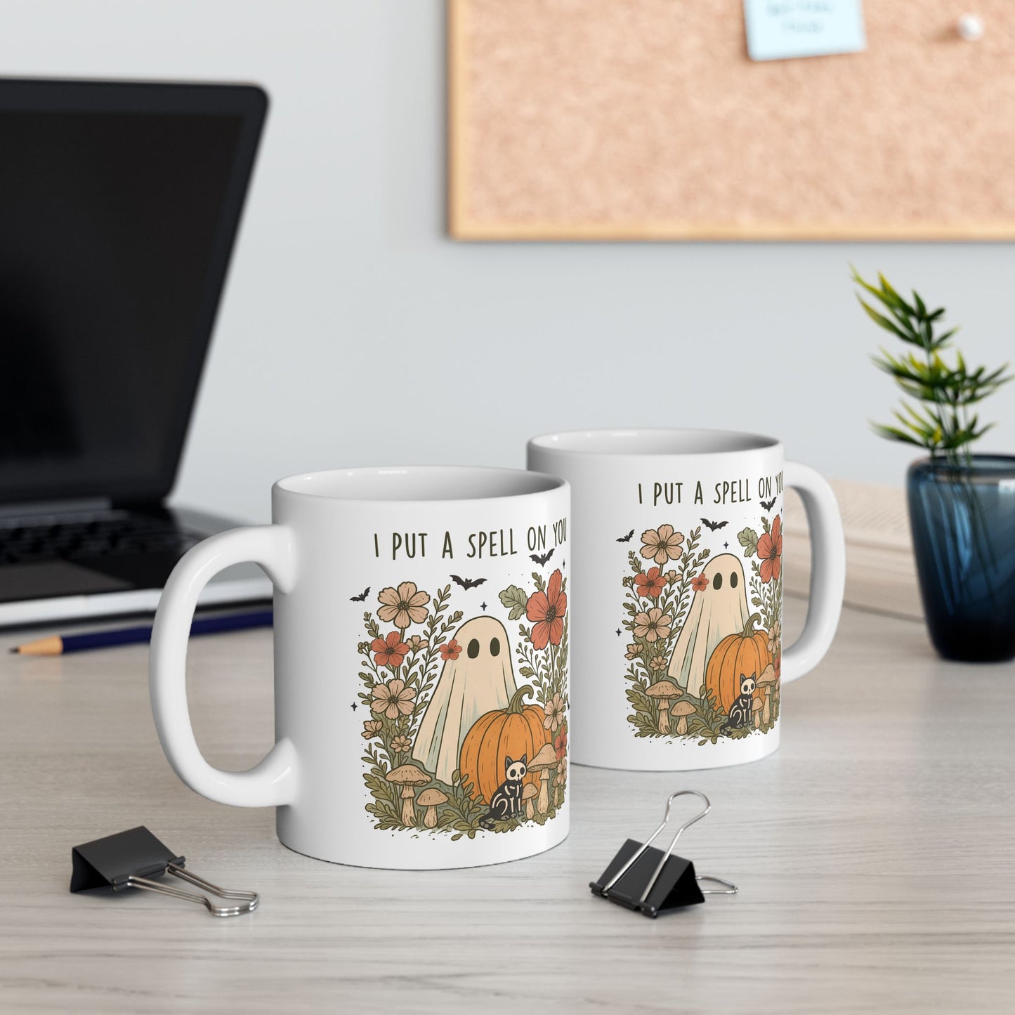 🎃 "I Put a Spell on You" Halloween Mug – Ghostly Charm with Autumn Blooms 👻🍄