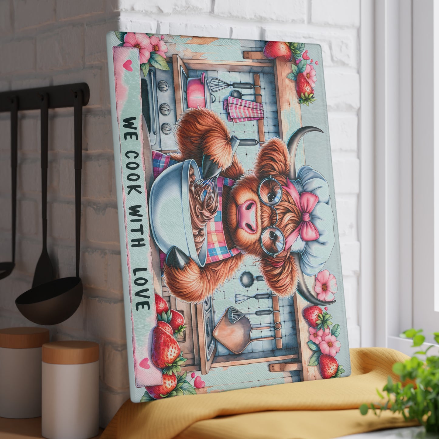 🐮 We Cook With Love Cutting Board – Whisking Up Sweetness & Farmhouse Charm