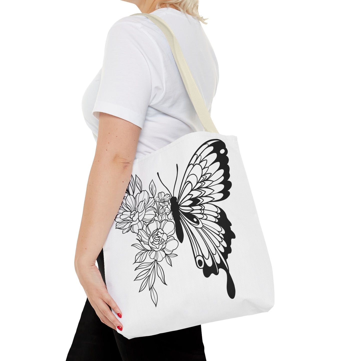 🦋 Black & White Butterfly Floral Tote Bag – Elegant Simplicity in Every Carry 🌸👜
