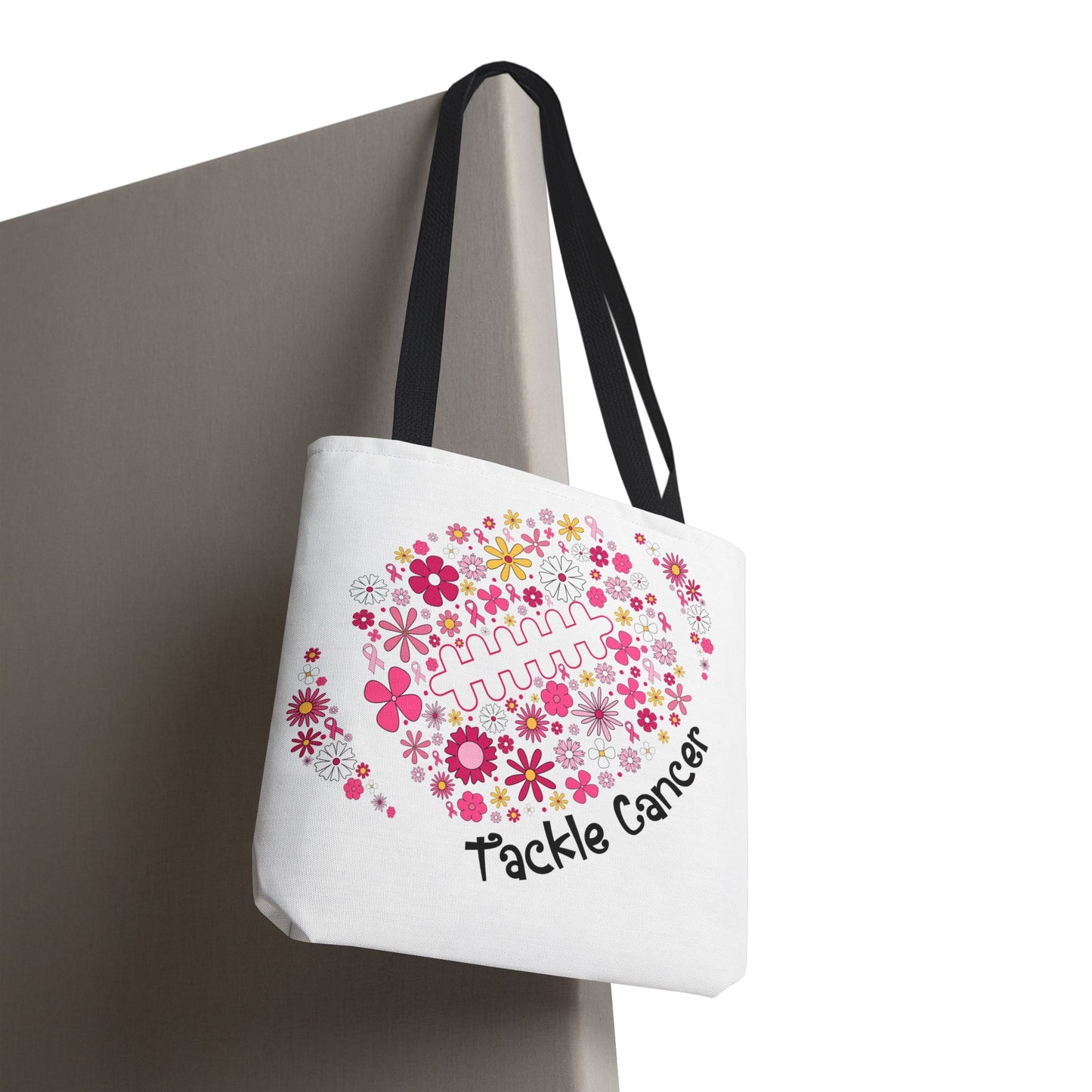 ๐ธ Pink Floral Football Tote Bag โ Game Day Meets Breast Cancer Awareness ๐๐