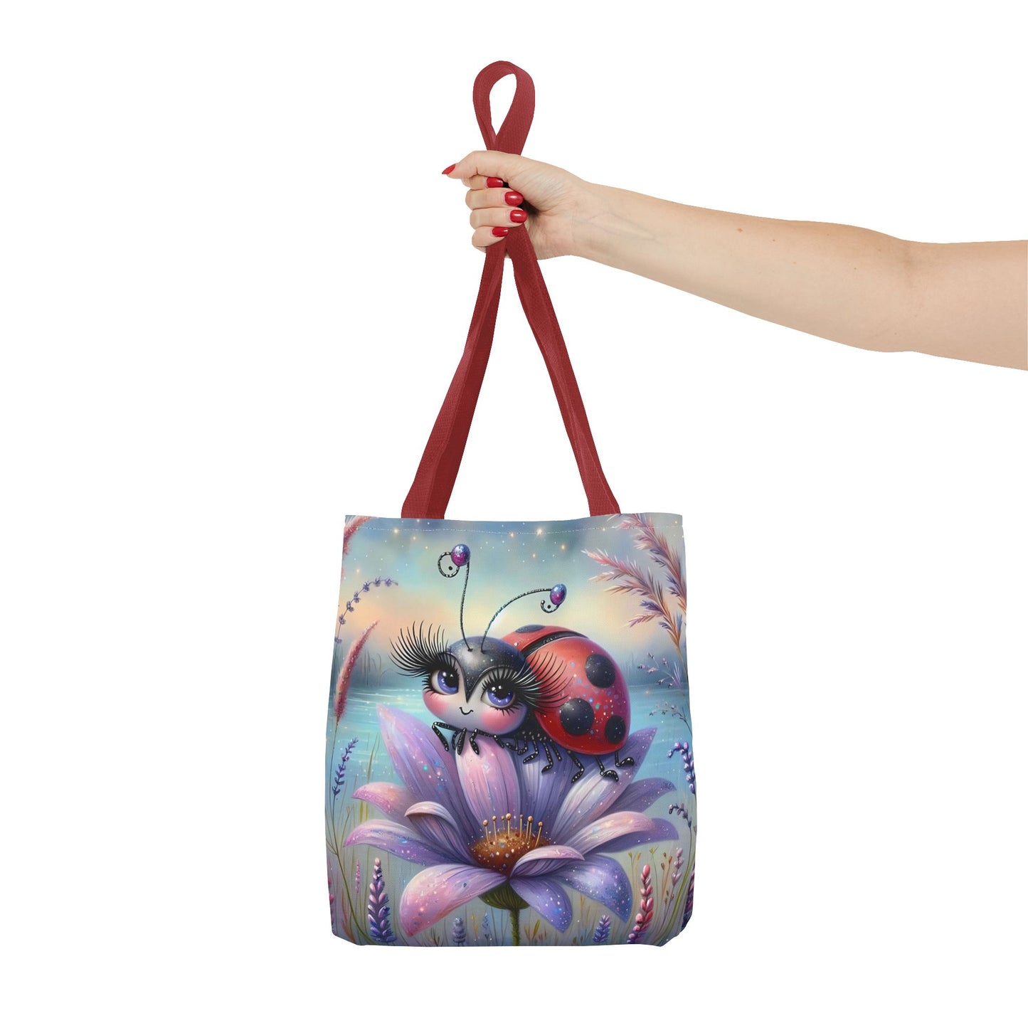 🐞 Mariquita sobre una flor junto al lago – Bolsa de tela inspirada en la naturaleza