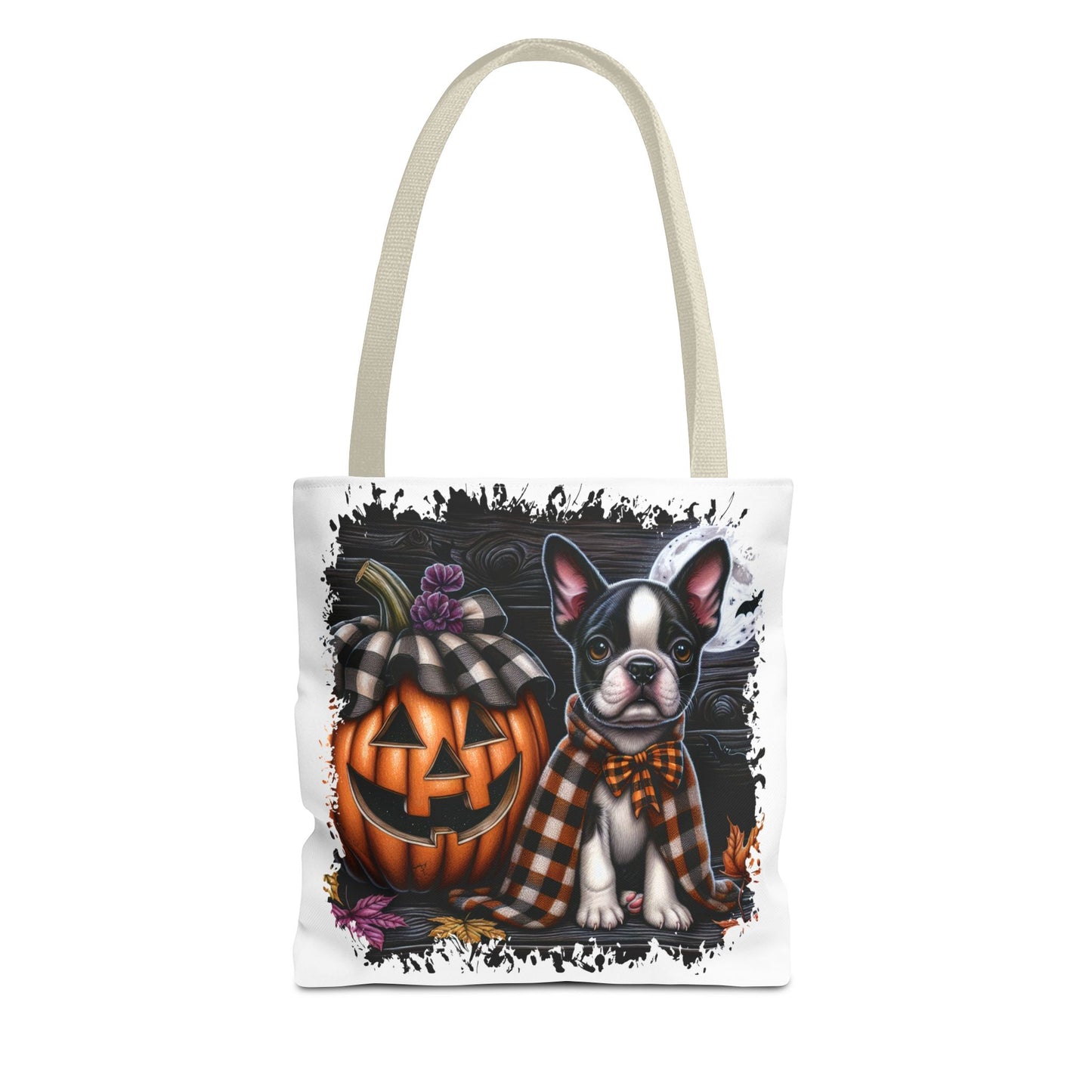 🎃 Boston Terrier Halloween Tote Bag – Spooky Cute with Plaid Style 🐾🖤👜
