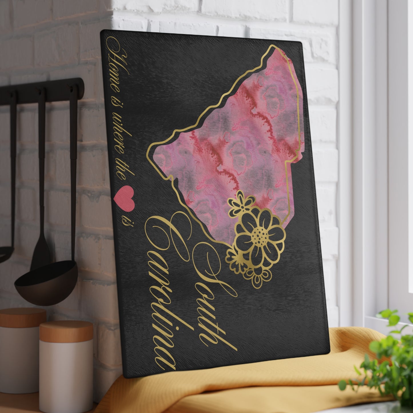 🌺 South Carolina Floral State Cutting Board – Southern Grace in Rose & Gold 🌸
