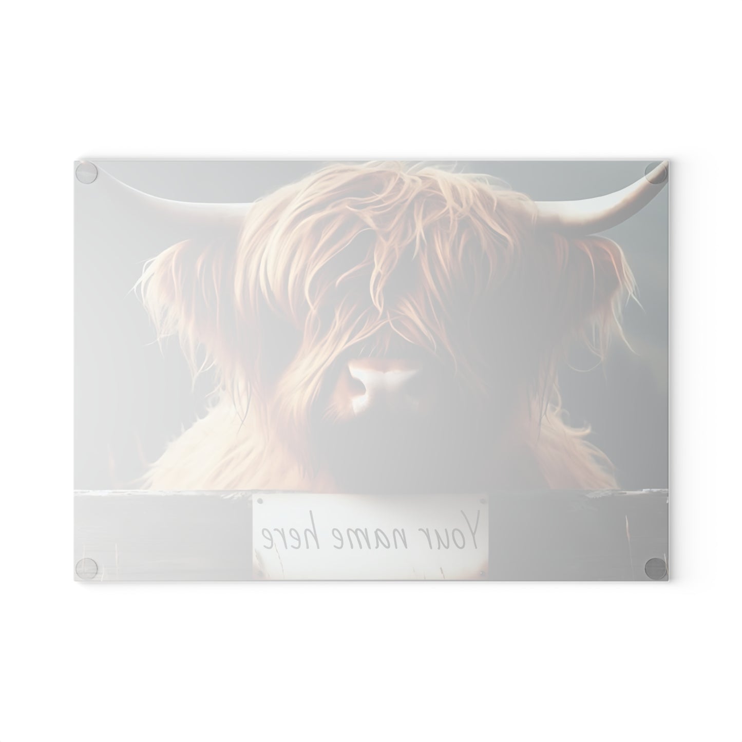 Highland Cow Over Fence Personalized Glass Cutting Board – Rustic Farmhouse Kitchen Decor, Glass Cutting Board – Western Farmhouse Decor, Country Kitchen Gift