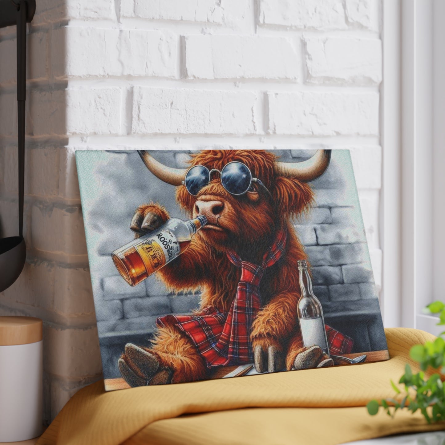 Tabla de cortar de vaca de las Tierras Altas, tabla de cortar de vidrio templado, tabla de charcutería, tabla de cortar, regalo de inauguración de la casa, tabla de cortar personalizada