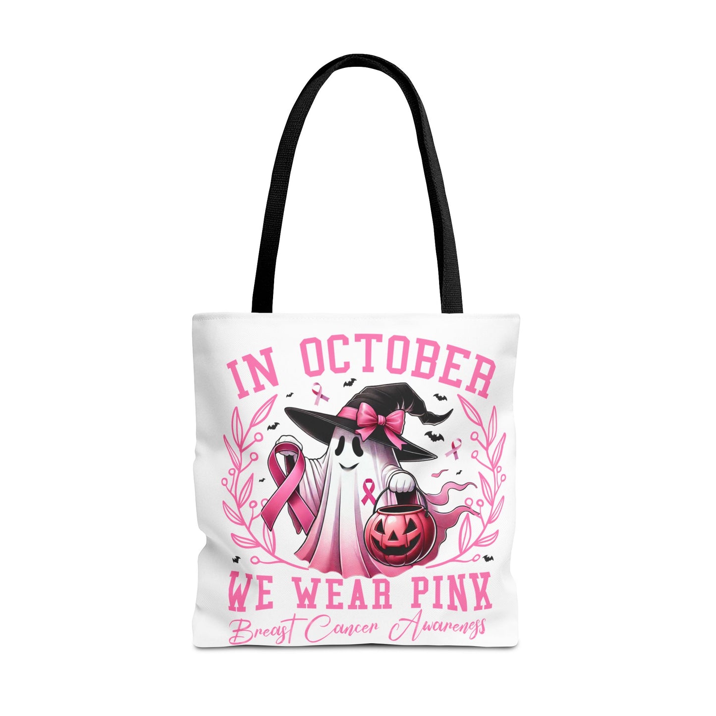 🎀 In October We Wear Pink Tote Bag – Breast Cancer Awareness with Spooky Charm 🎃