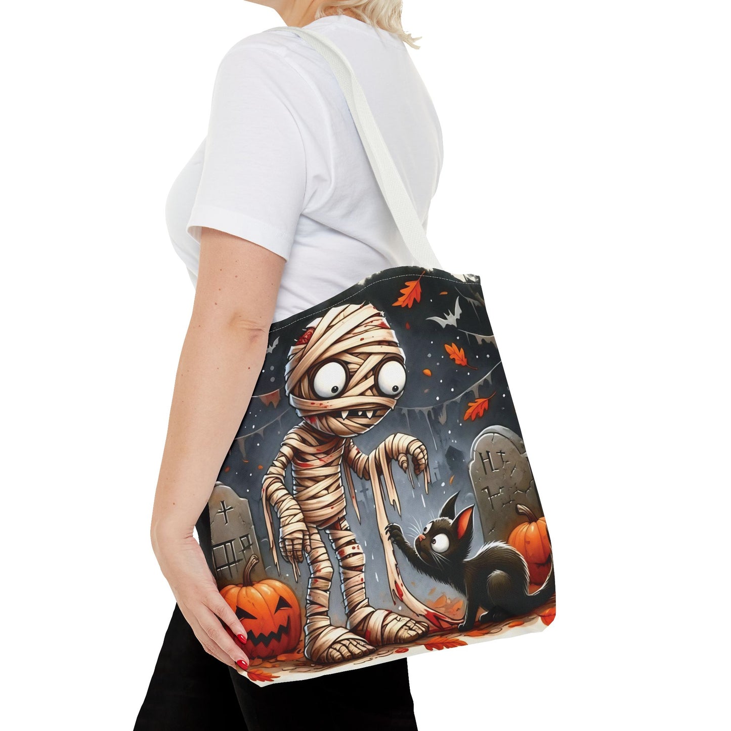 🎃 Mummy & Black Cat Halloween Tote Bag – Spooky Cute & Perfect for Trick-or-Treating 🖤🛍️