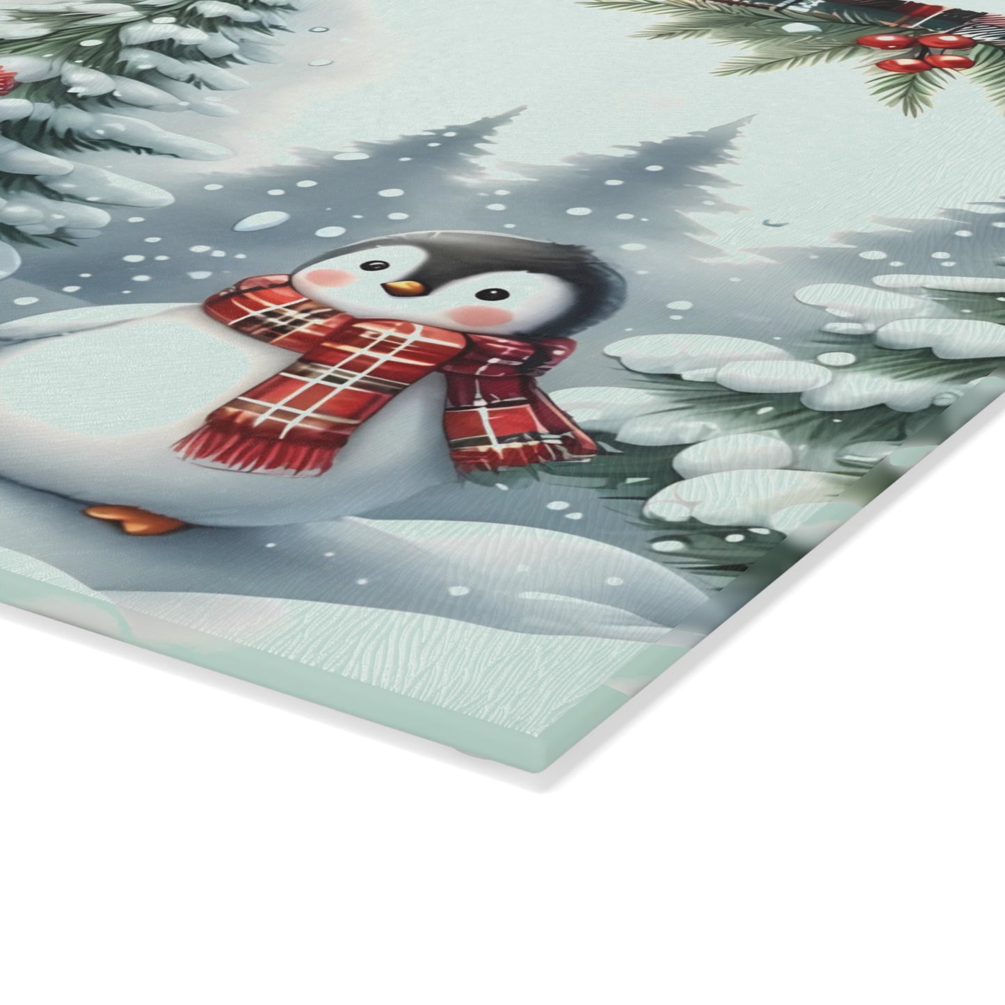 🐧🎄 Winter Penguin Wonderland Cutting Board – Festive Holiday Kitchen Décor with Plaid Accents ❄️✨