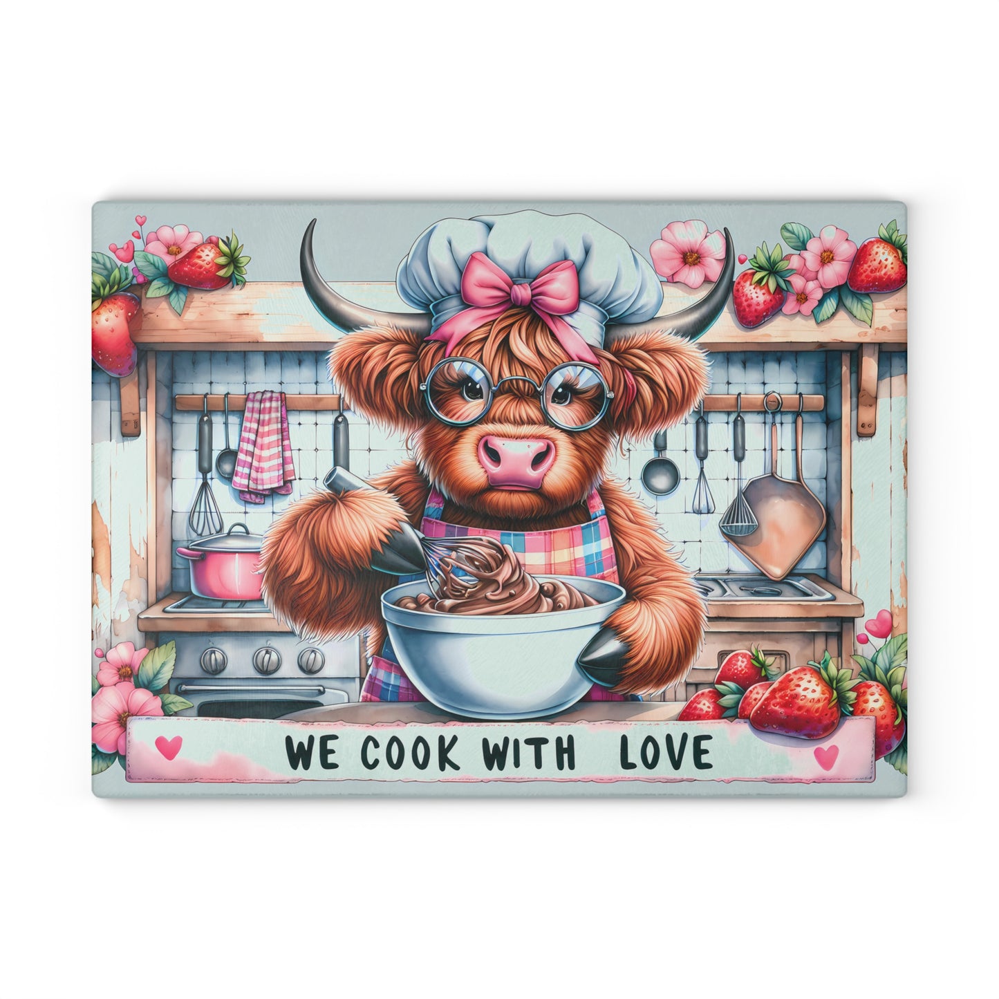 🐮 We Cook With Love Cutting Board – Whisking Up Sweetness & Farmhouse Charm