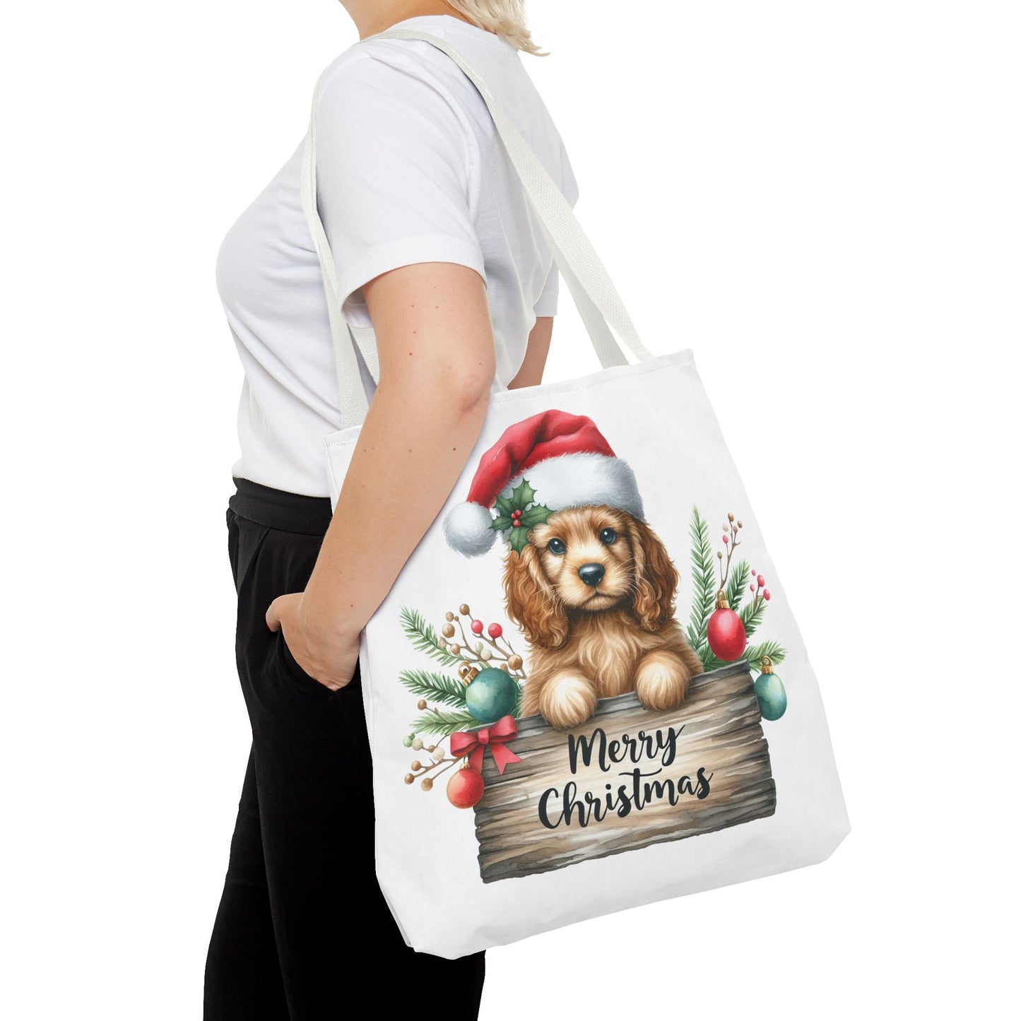 🐶 Cocker Spaniel “Merry Christmas” Tote Bag – Cozy Holiday Charm in Every Stitch 🎄
