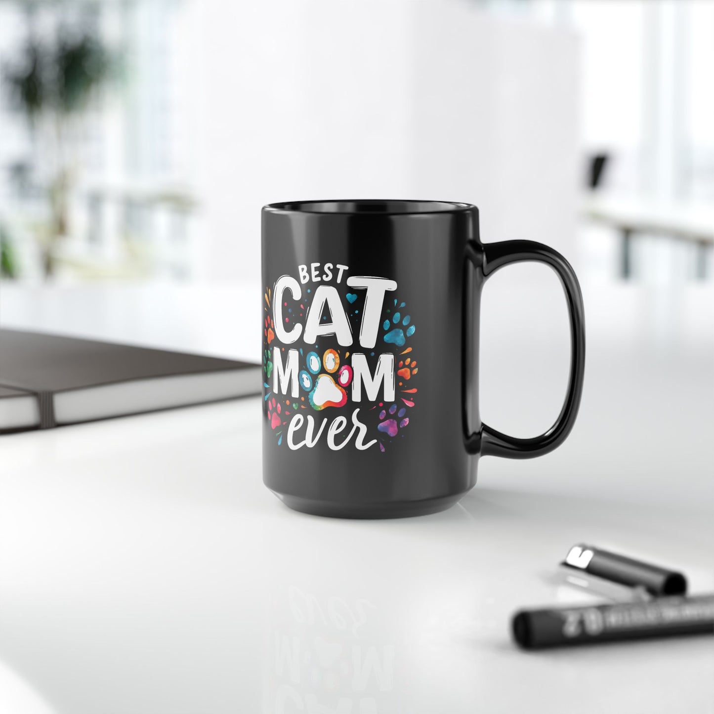 Taza "La mejor mamá gata", regalo divertido para amantes de los gatos, taza de café negro para mamás gatas, taza de agradecimiento para amantes de las mascotas, regalo perfecto para entusiastas de los gatos y amantes de los animales.