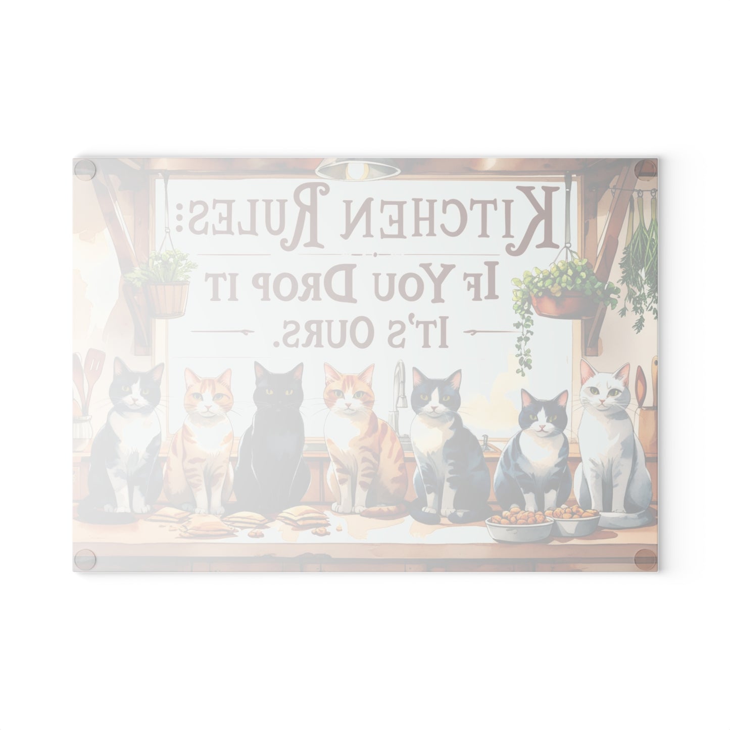 🐱🍴 Kitchen Rules Cat Cutting Board – “If You Drop It, It’s Ours” 🍴🐱