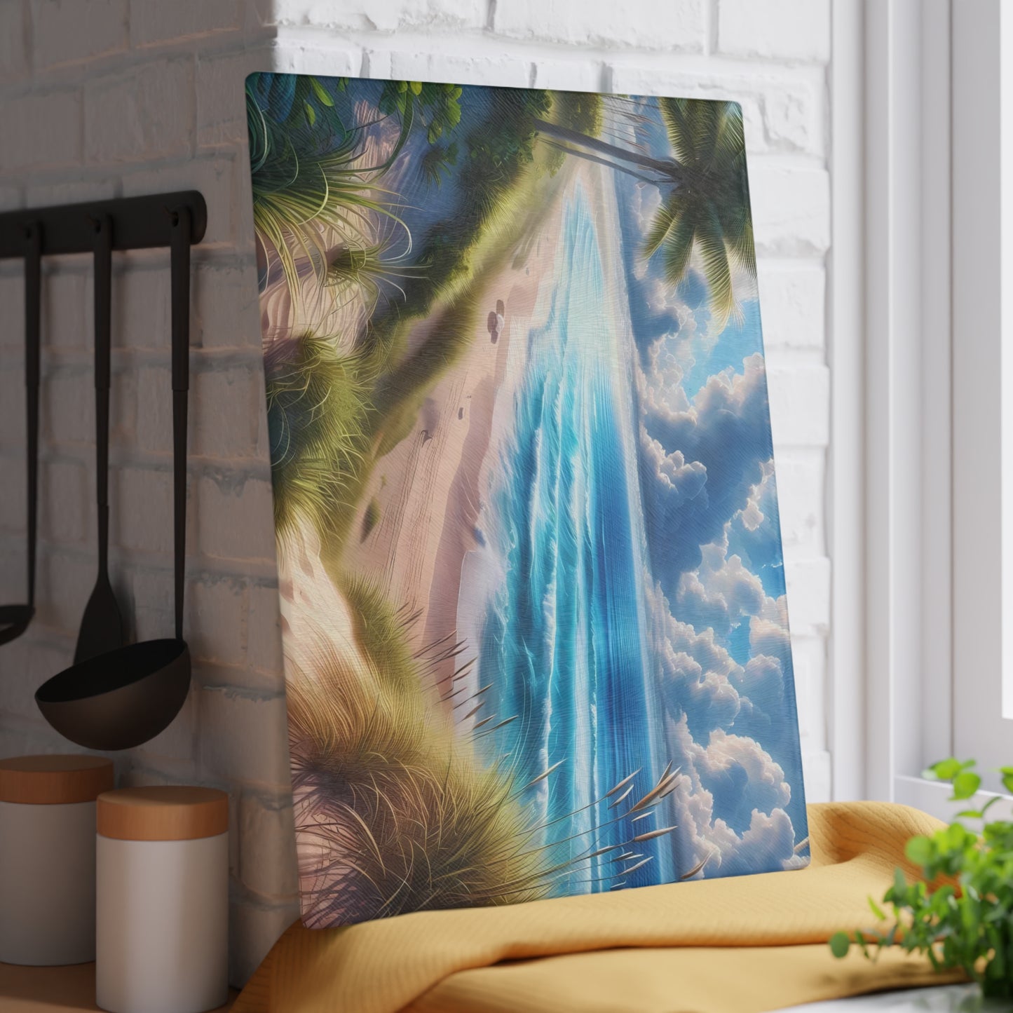 Tabla de cortar de vidrio con escena de playa, regalo para amantes de la playa, regalo de boda, regalo de fiesta de compromiso, regalo de cocina para recién casados, regalo de inauguración de la casa