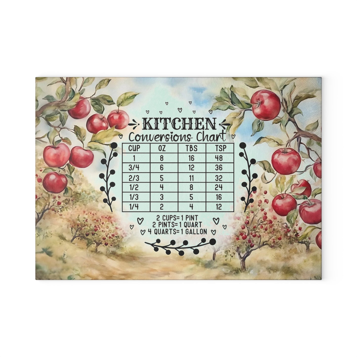 🍎📏 Apple Orchard Kitchen Conversions Cutting Board – Rustic Farmhouse Charm with Helpful Measurements 🌿🥧