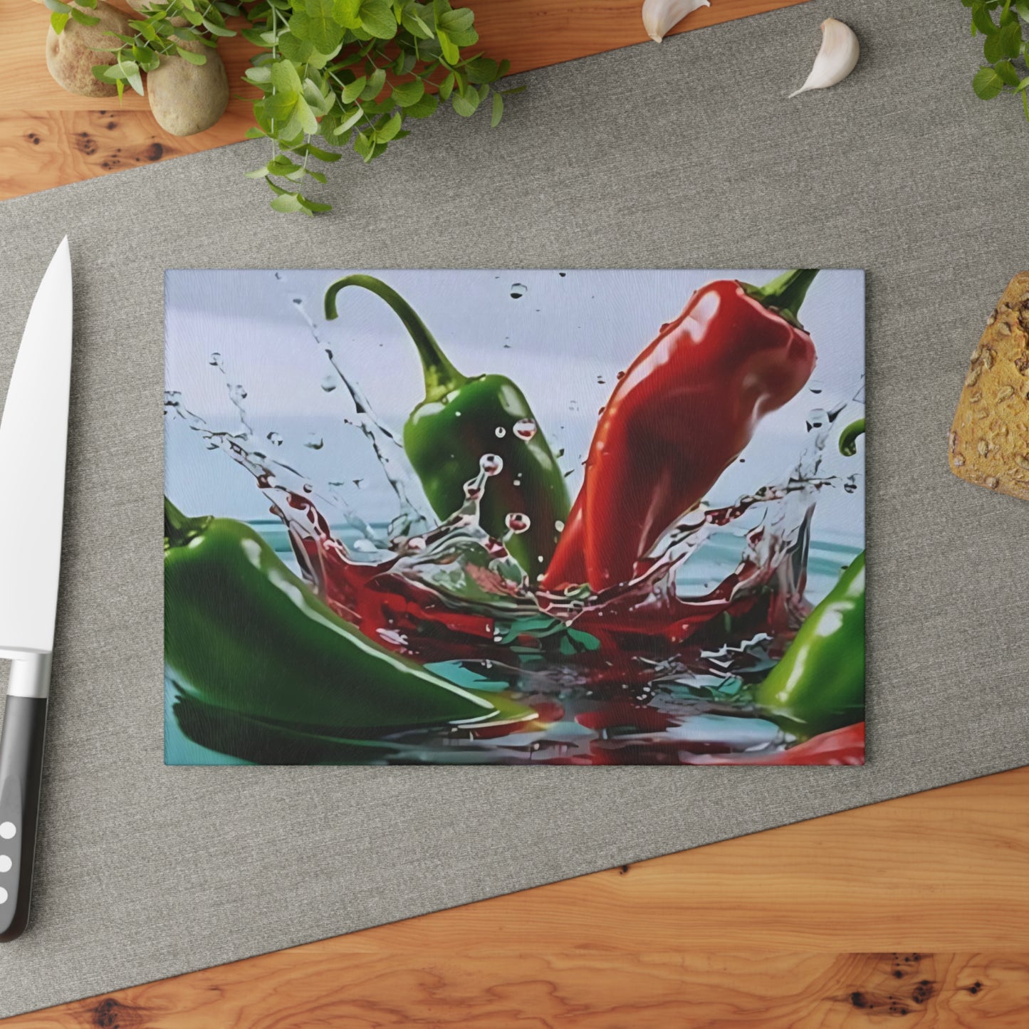 🌶️ Chili Pepper Splash Glass Cutting Board – Spicy Kitchen Vibes!
