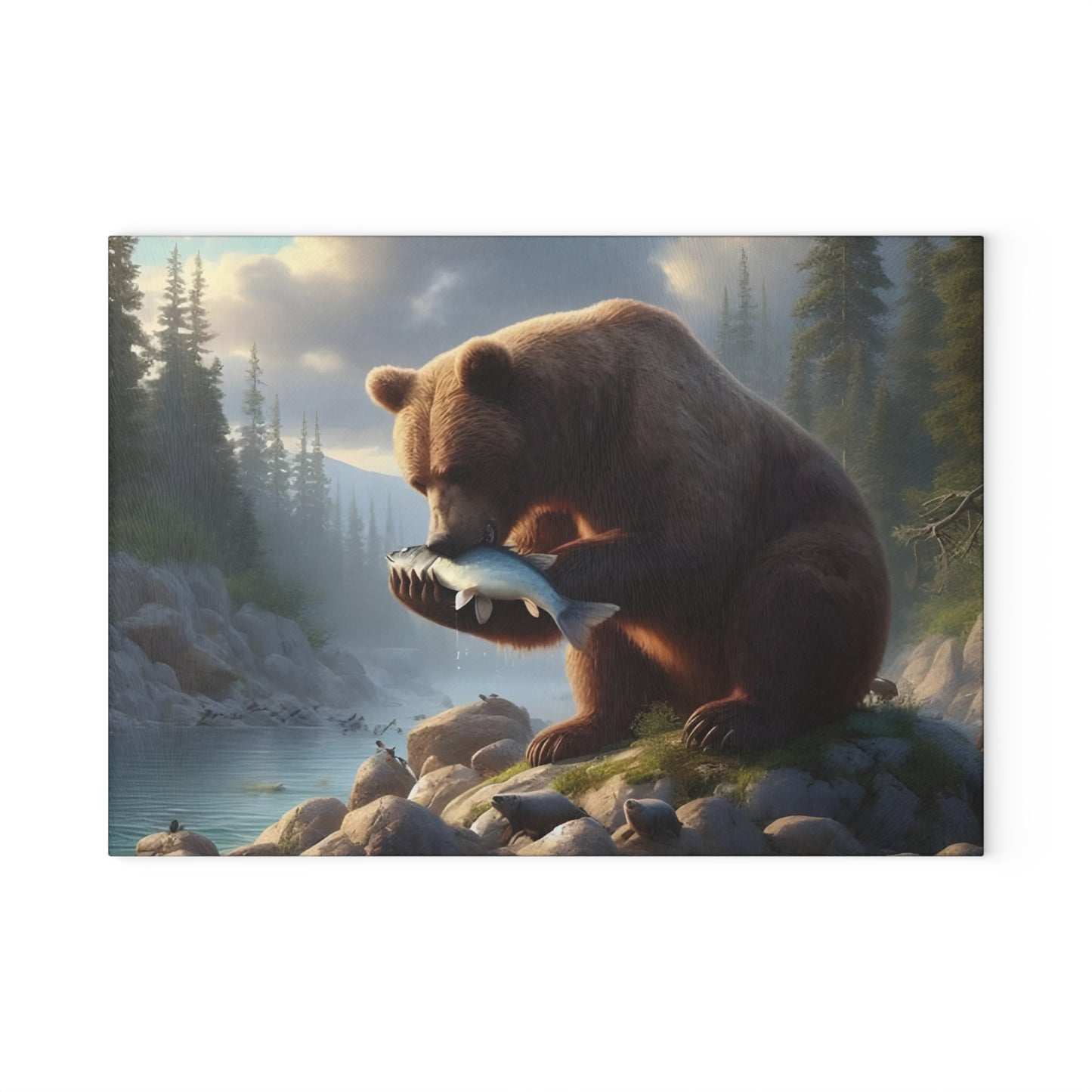 🐻🌲 Bear & Salmon River Cutting Board – Nature’s Wild Elegance for Your Kitchen 🌲🐻