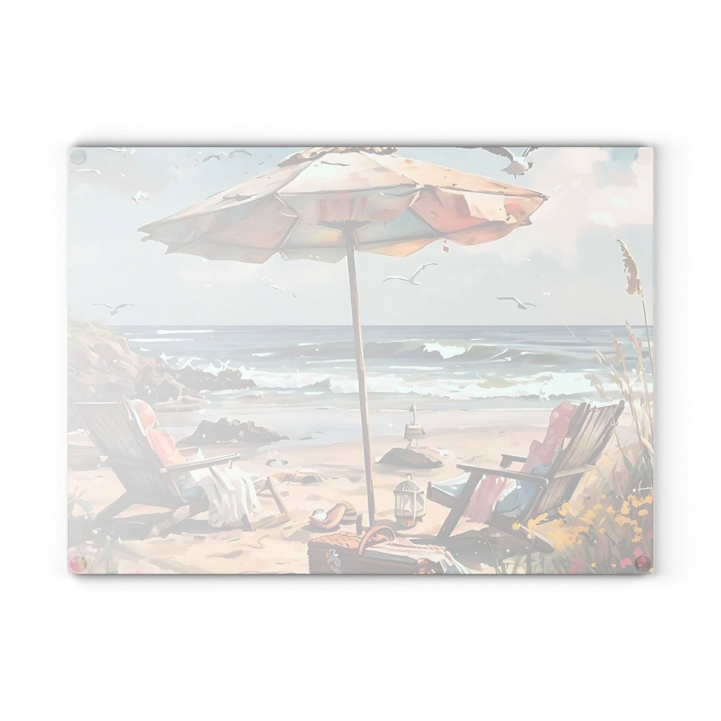 Beach Cutting Board, Coastal Decor, Ocean Art, Beach Gift, Glass Cutting Board, Tropical Kitchen Decor, Hand-Painted Look, Beach Scene
