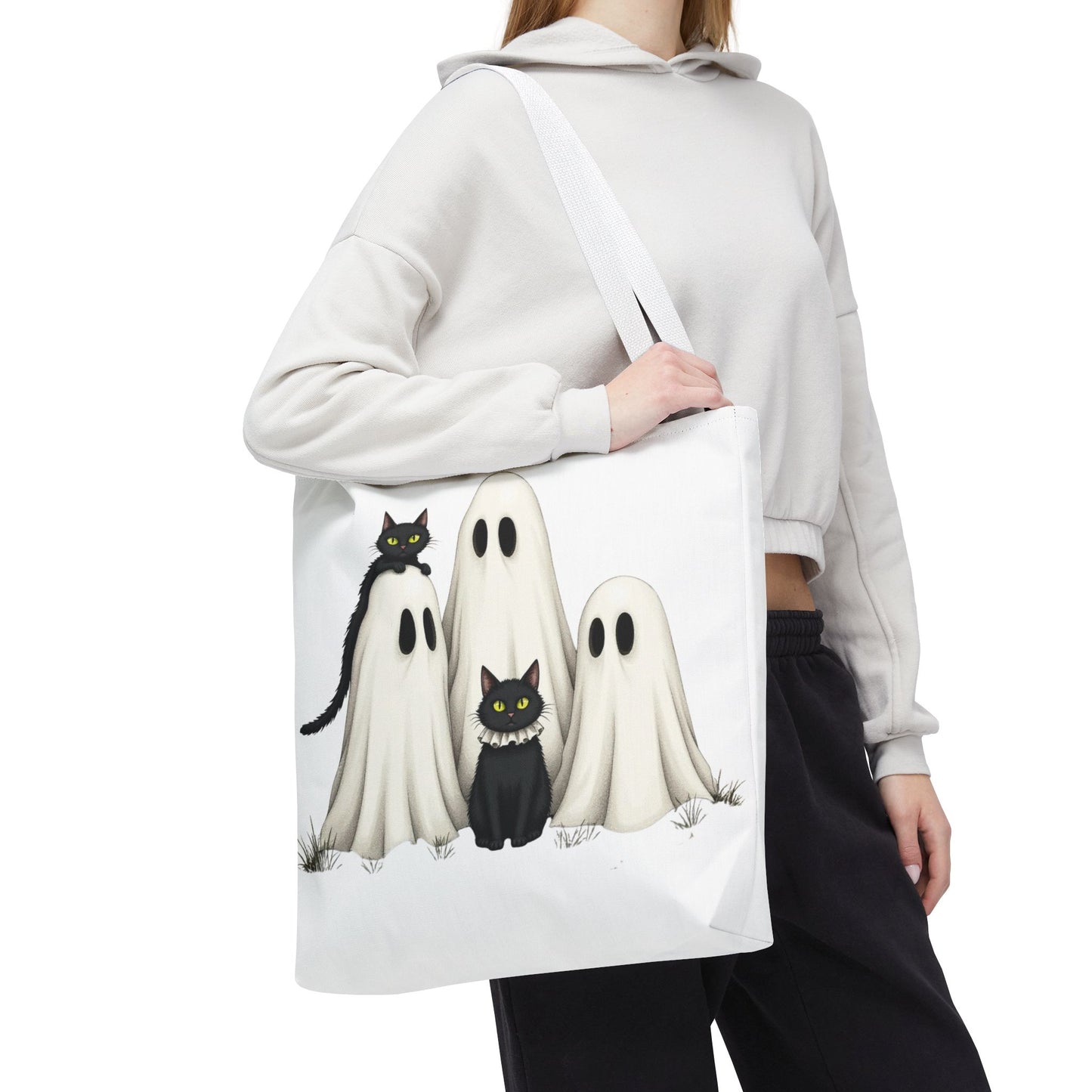 ๐โโฌ Ghosts & Black Cats Halloween Tote Bag โ Spooky Chic Retro Vibes ๐ป๐