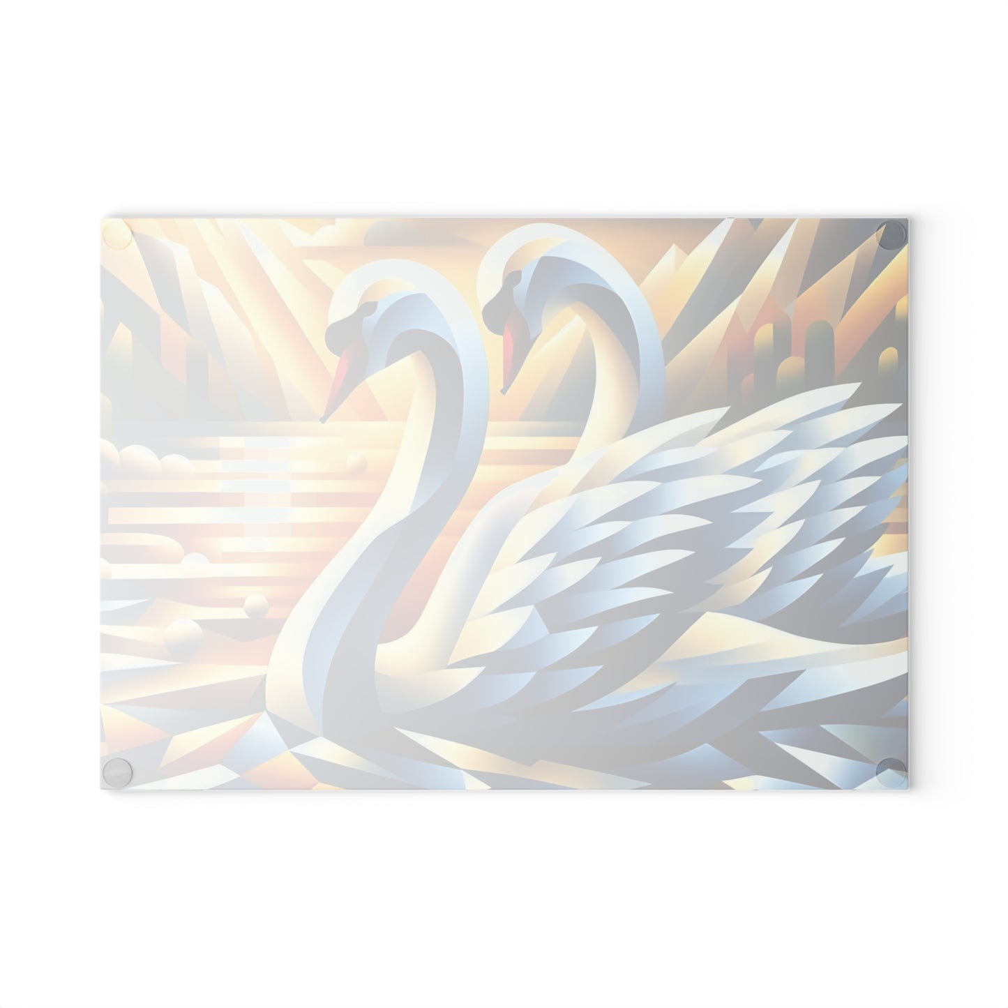 Two Cubist Swans Glass Cutting Board – Artistic River Scene