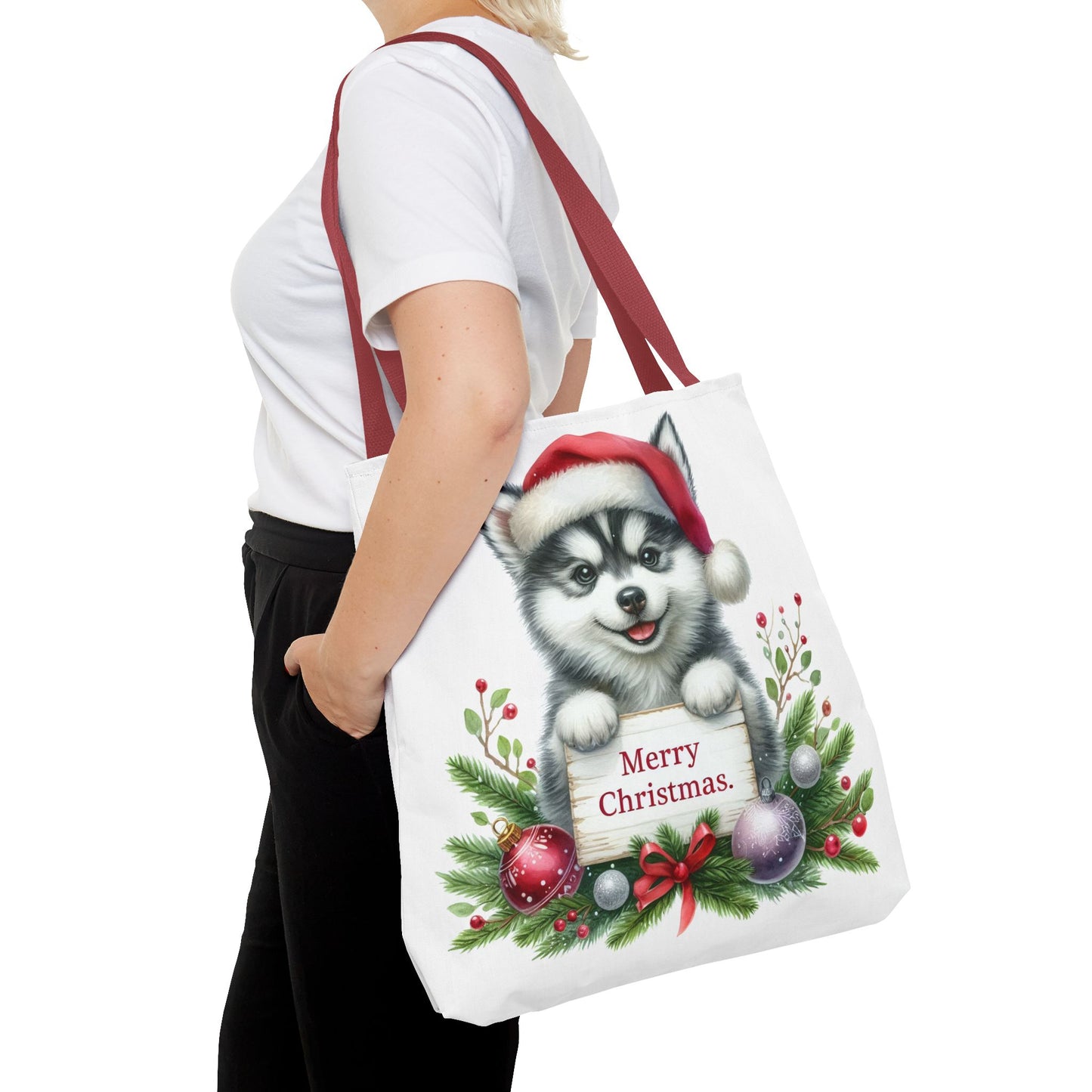 🎁 Husky “Merry Christmas” Tote Bag – Holiday Cuteness You Can Carry 🎄