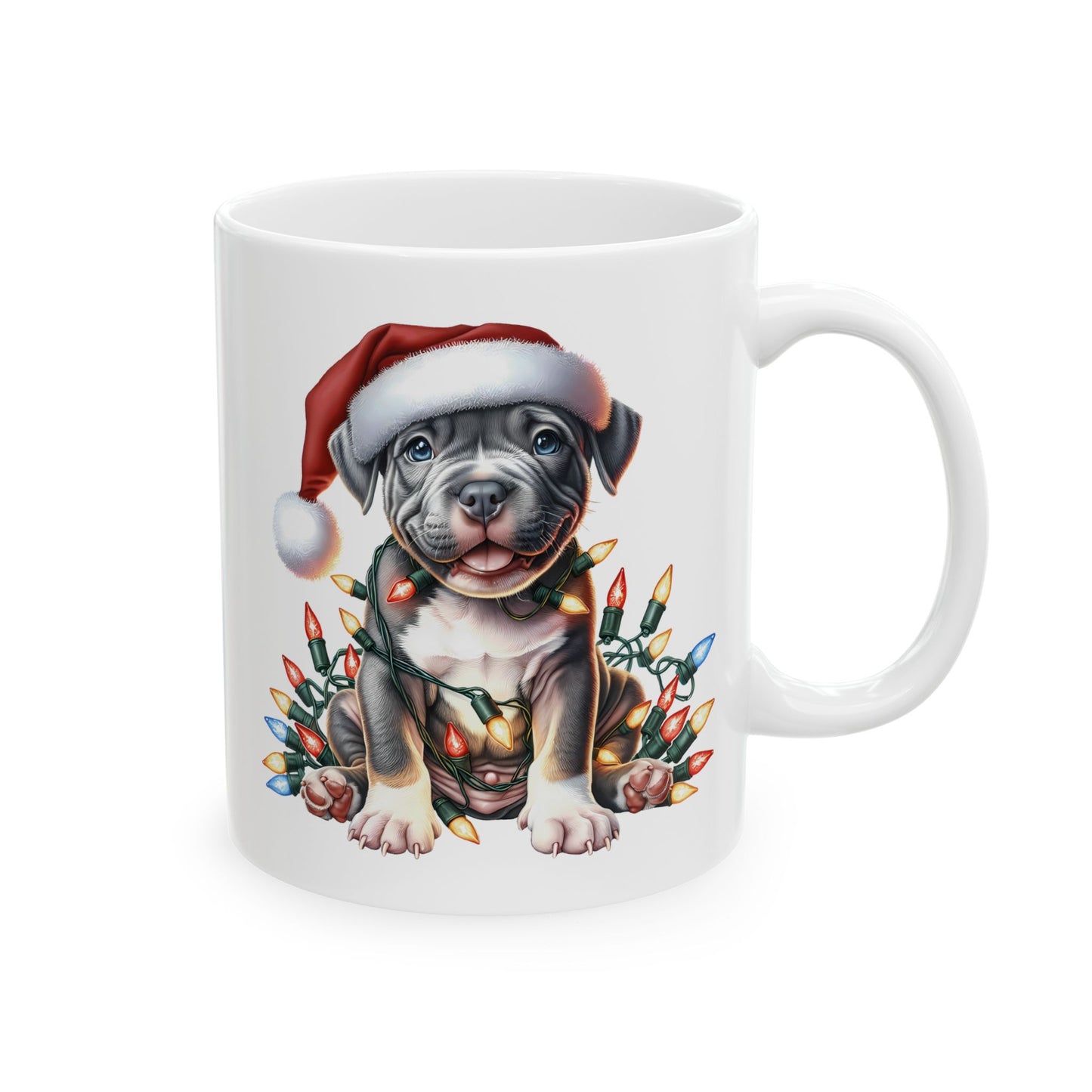 🎄 Pitbull Christmas Lights Mug – Holiday Cheer for Dog Lovers 🐾