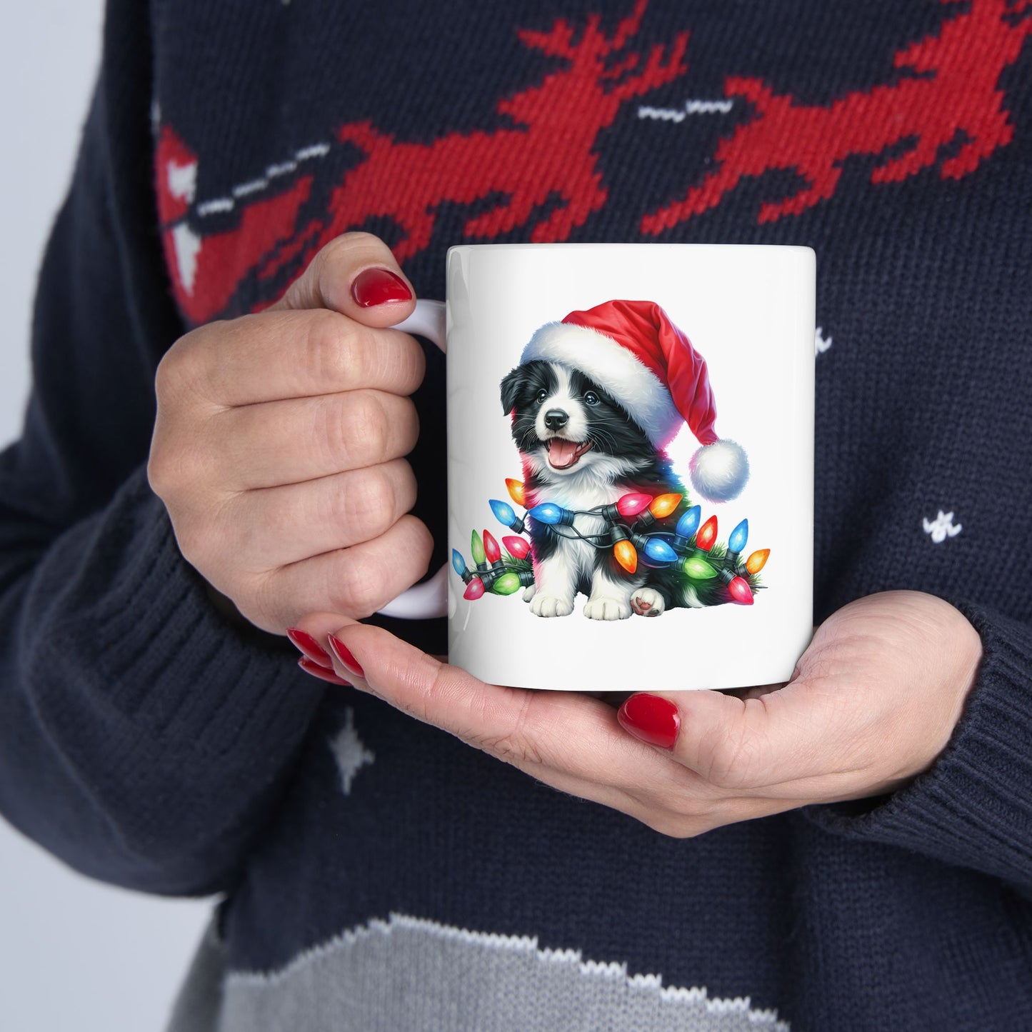 🐾 Border Collie Christmas Lights Mug – Holiday Cheer with a Tail-Wagging Twist 🎅✨