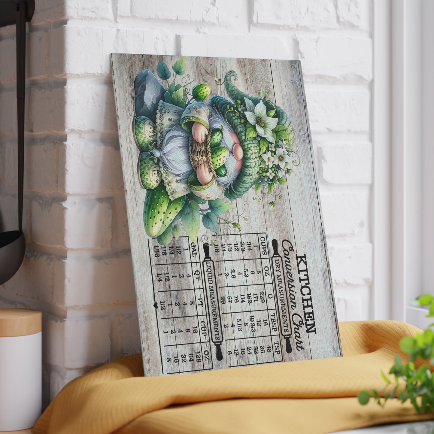 🥒🌿 Pickle Gnome Kitchen Conversion Cutting Board – Whimsical Farmhouse Fun with Rustic Charm 🧑🍳✨