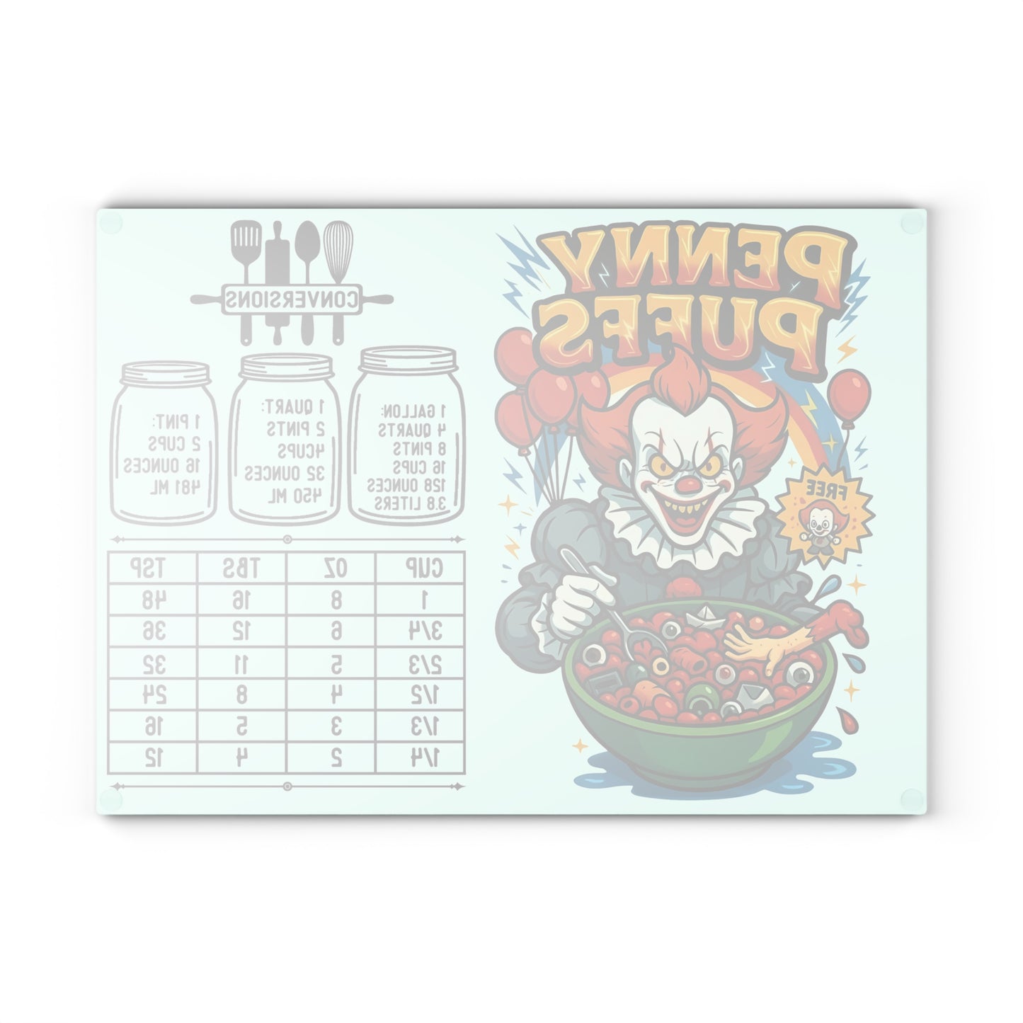 🎈 Penny Puffs Cutting Board – Creepy Clown Crunch for Your Kitchen 🤡🥣