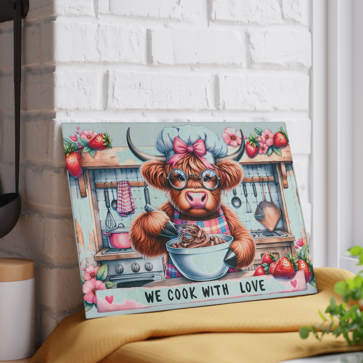 🐮 We Cook With Love Cutting Board – Whisking Up Sweetness & Farmhouse Charm