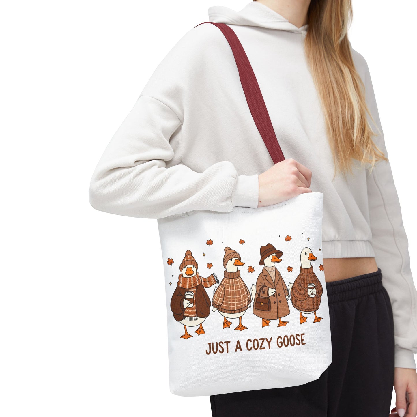 🪶 Just a Cozy Goose Tote Bag – Fall Fashion with Feathered Charm