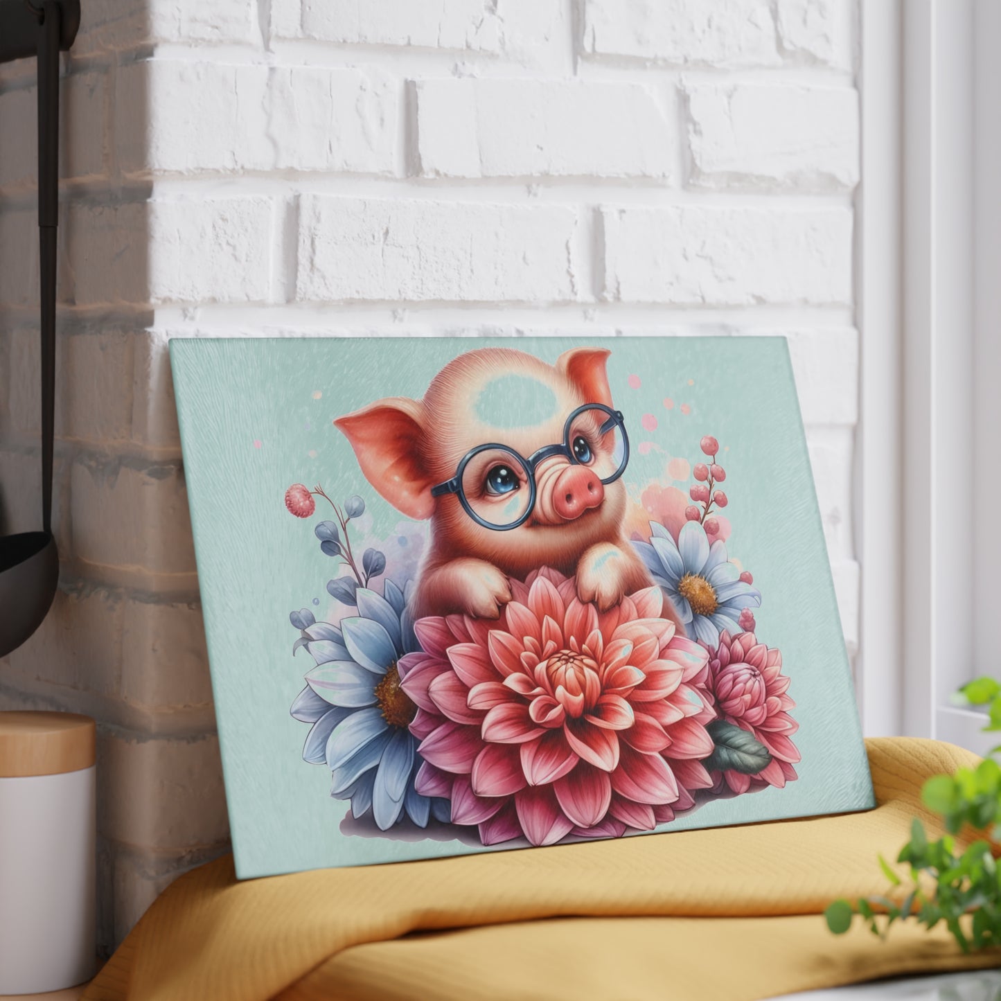 🐷🌸 Smart Piglet with Flowers Cutting Board – Adorable Farmhouse Charm for Your Kitchen 🌸🐷