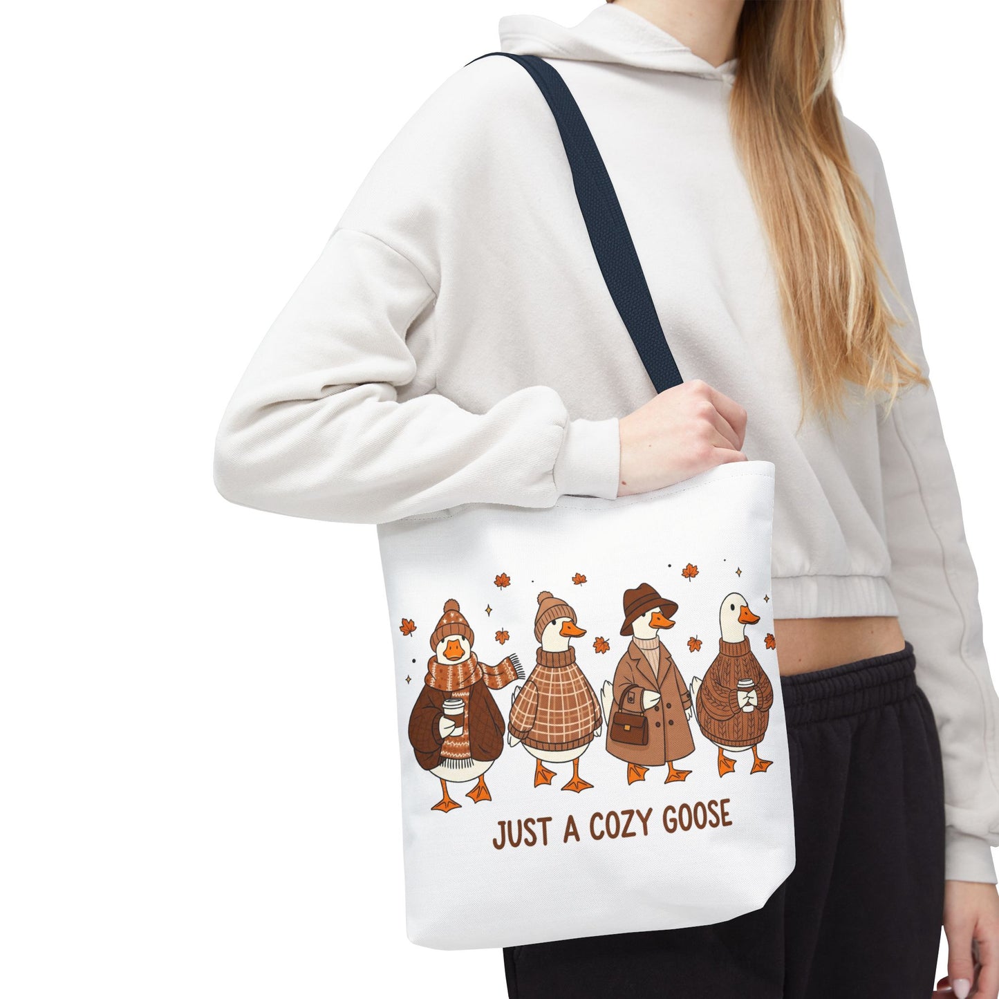 🪶 Just a Cozy Goose Tote Bag – Fall Fashion with Feathered Charm