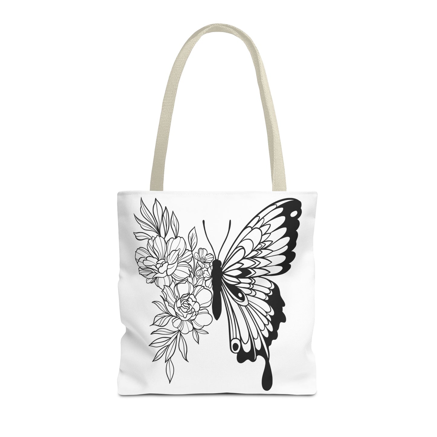 🦋 Black & White Butterfly Floral Tote Bag – Elegant Simplicity in Every Carry 🌸👜