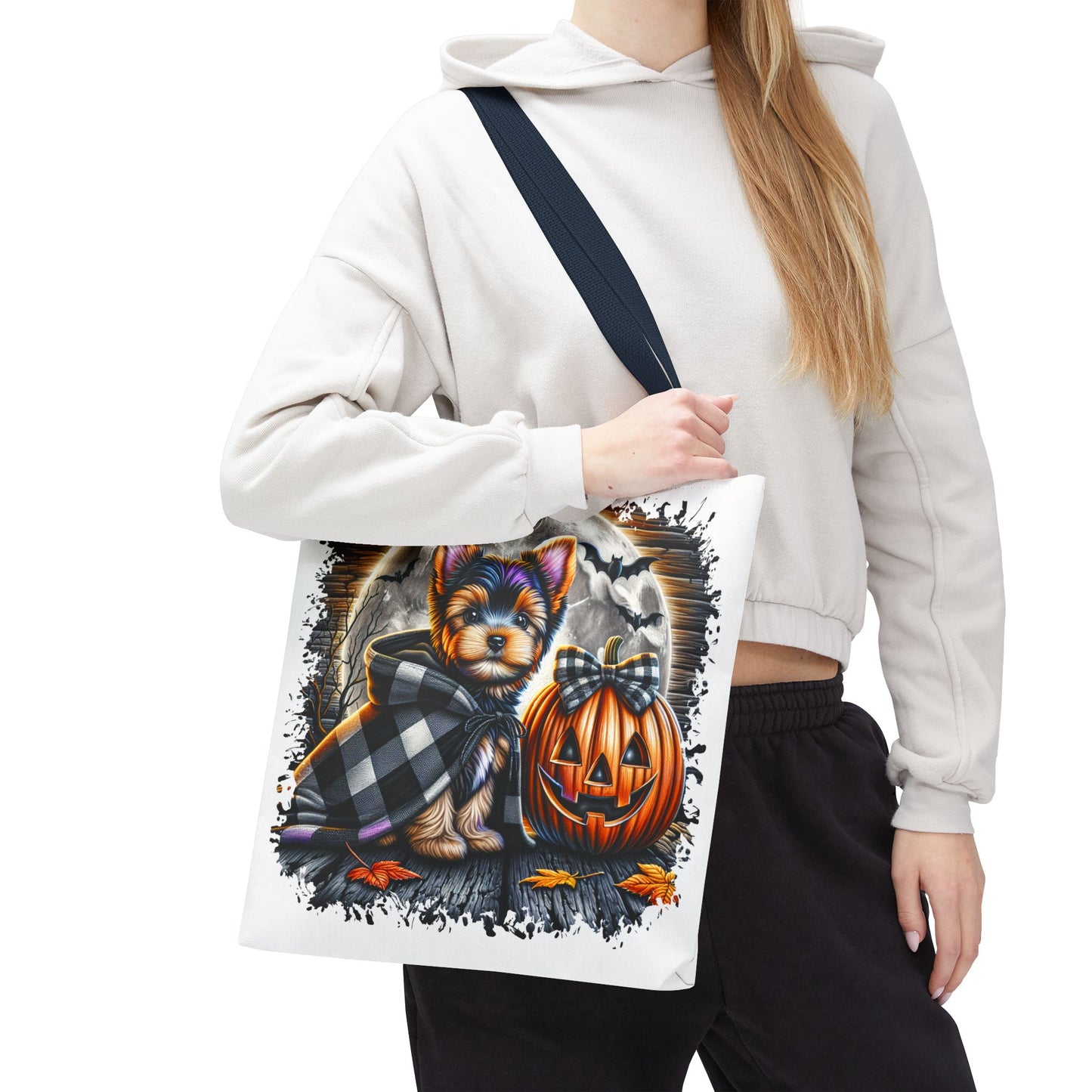 ๐ Yorkie Halloween Tote Bag โ Spooky Cute & Plaid Perfect ๐พ๐ค๐