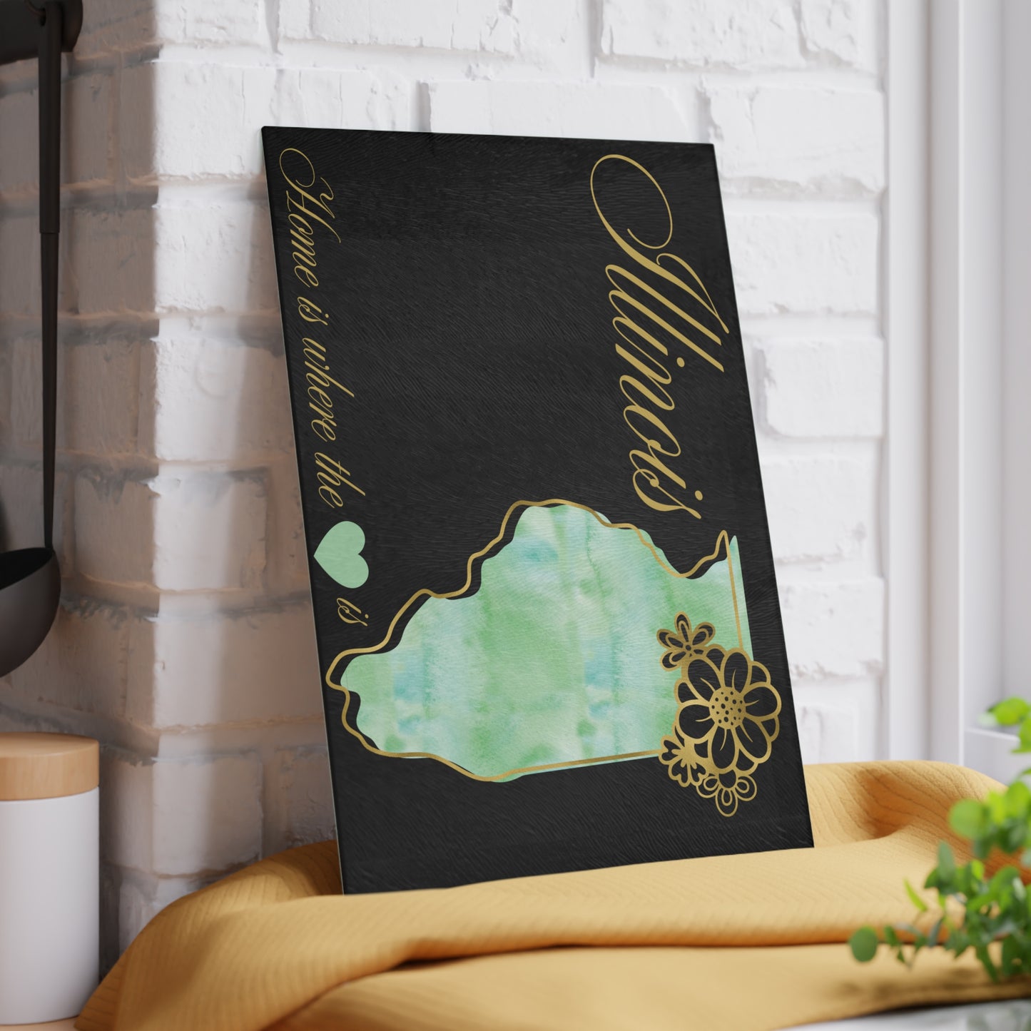 💚 Illinois State Cutting Board – Soft Watercolors & Midwest Heart