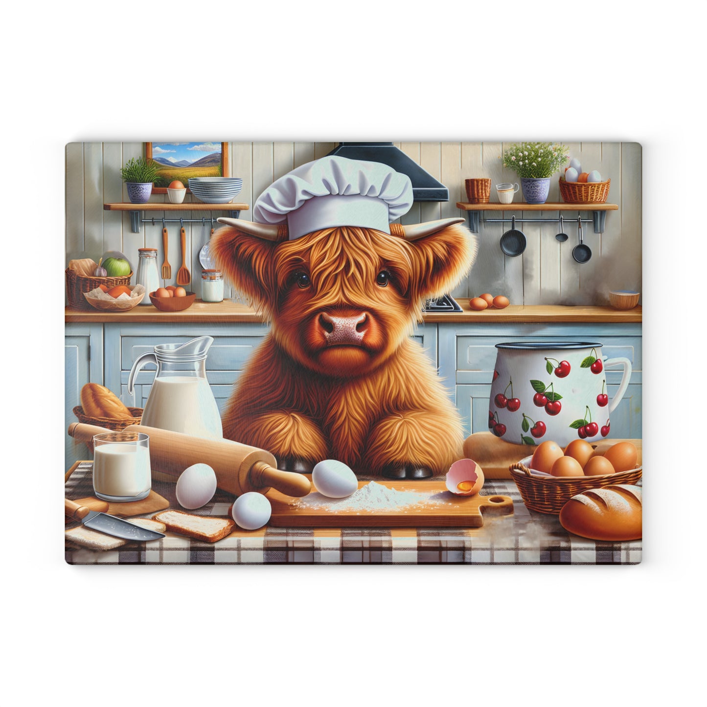 🐮 Holiday Highland Chef Cow Cutting Board – Rustic Charm with Kitchen Whimsy